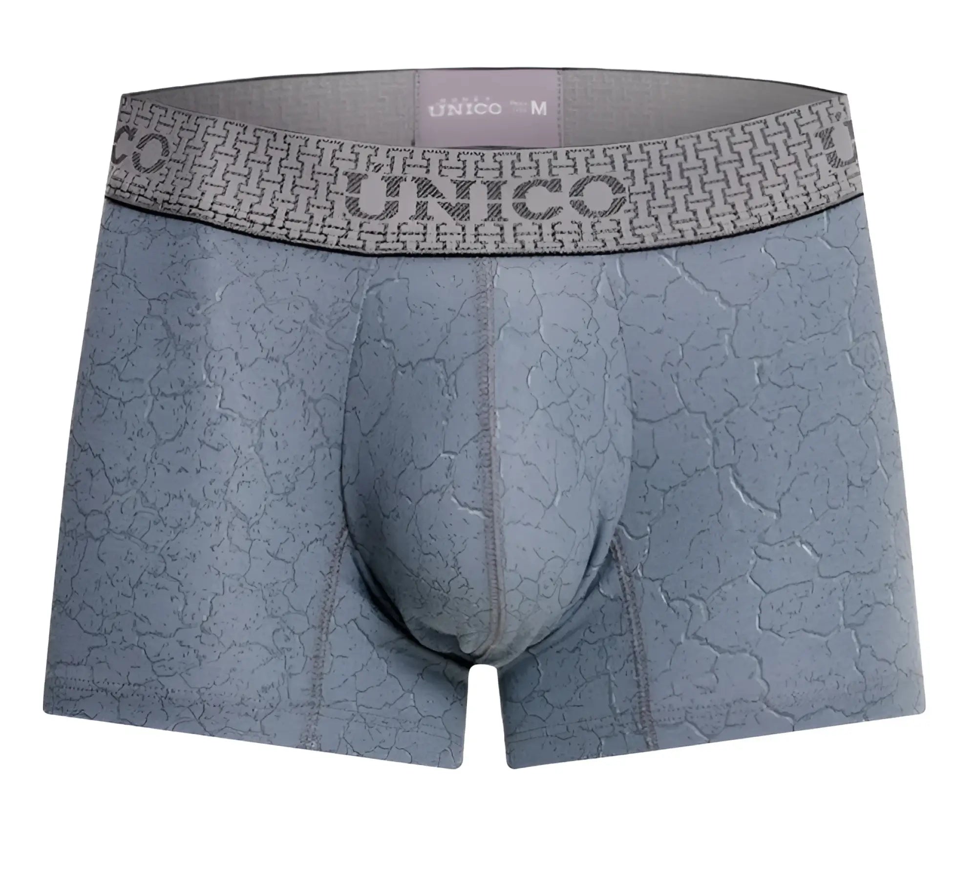 Gray unico men’s boxer briefs with subtle cracked texture and branded waistband from unico 25020100116 baldio trunks