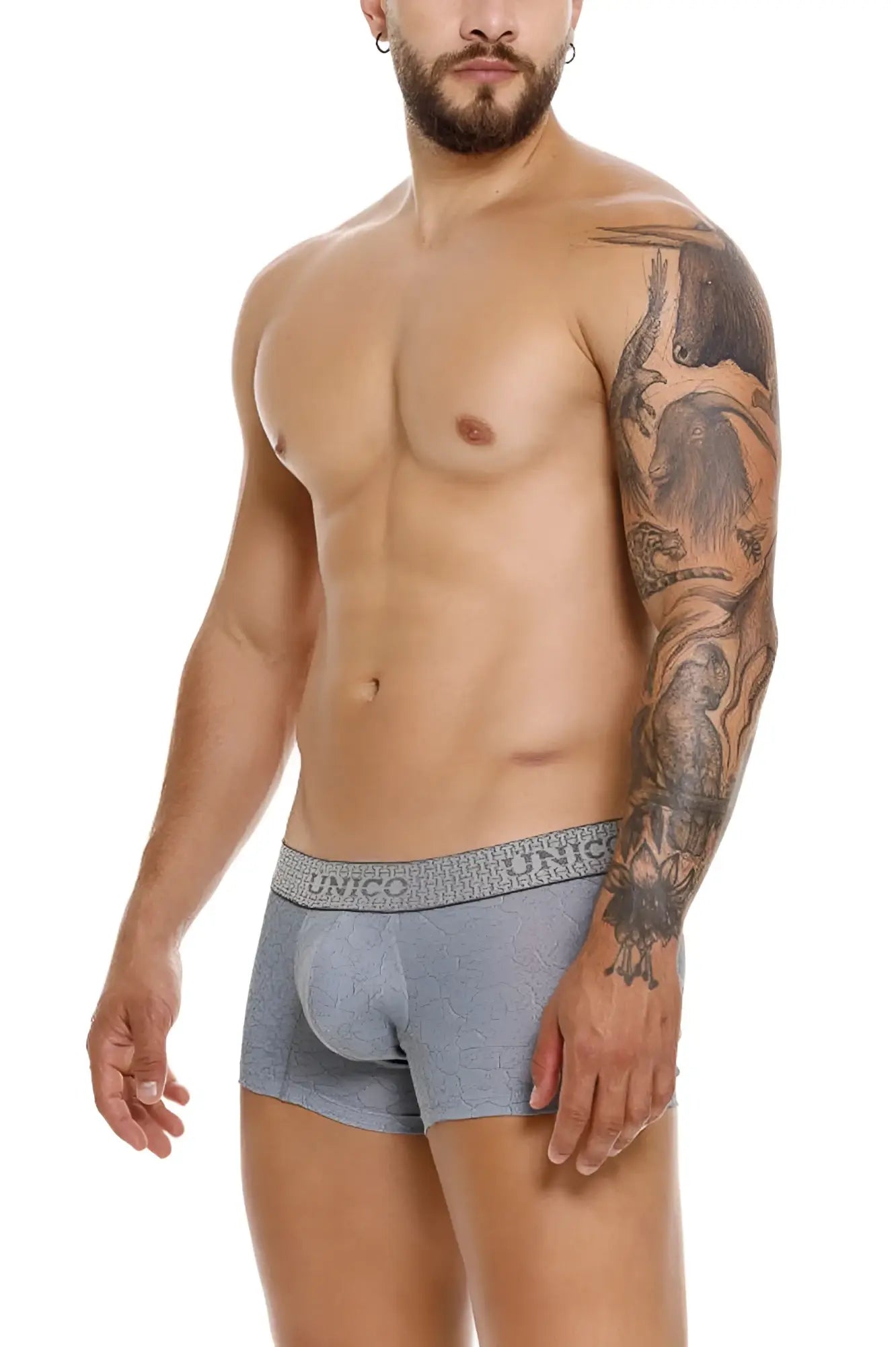Gray patterned unico 25020100116 baldio trunks with textured fabric and elastic waistband in color 59 gray