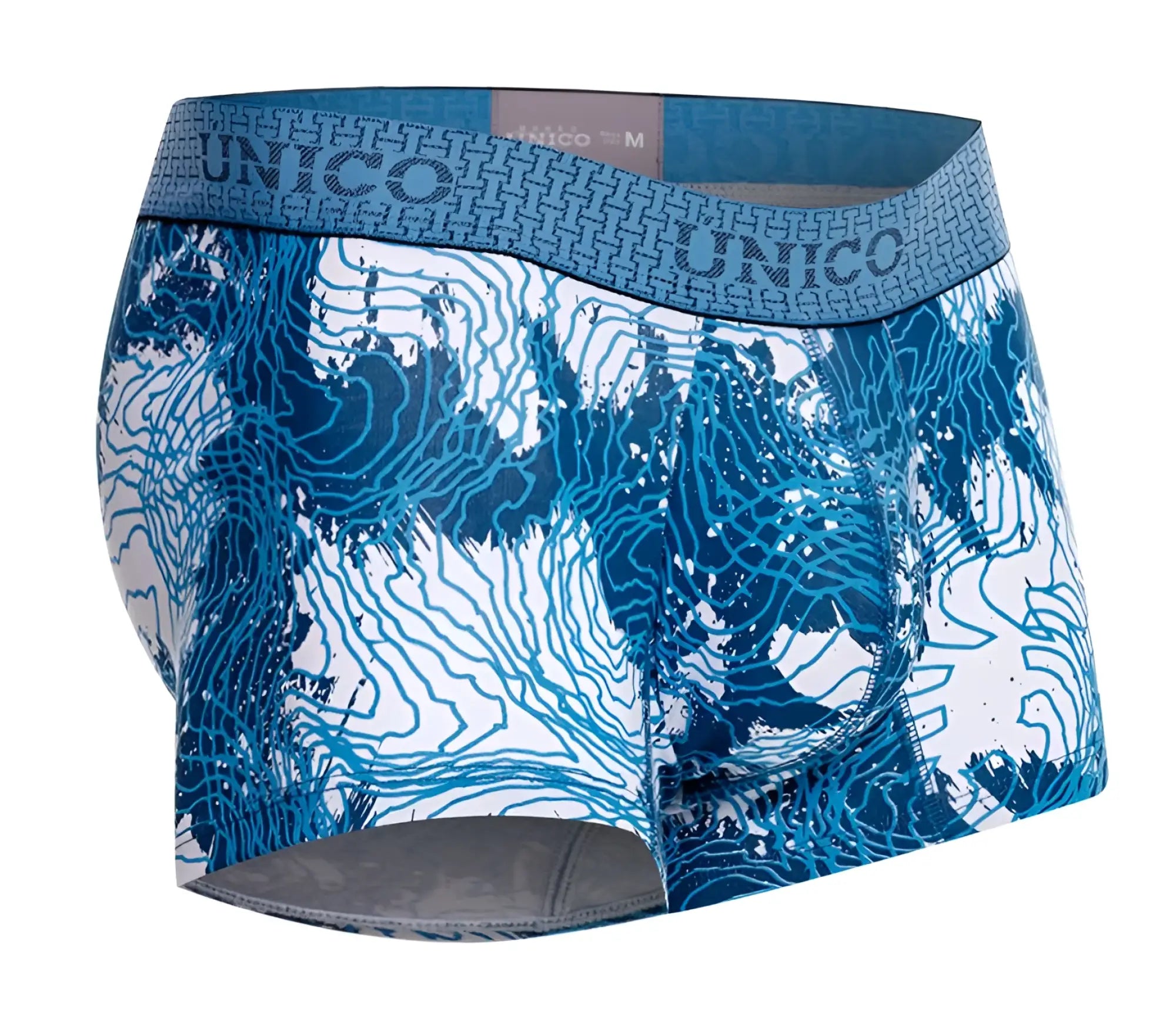 Unico 25020100117 barniz trunks blue men’s boxer briefs with white topographic map pattern design