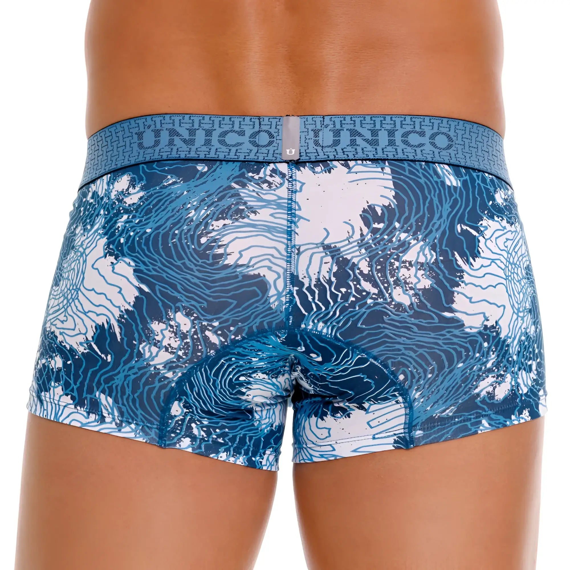 Unico 25020100117 barniz trunks men’s boxer briefs in blue with white topographic pattern for comfortable wear