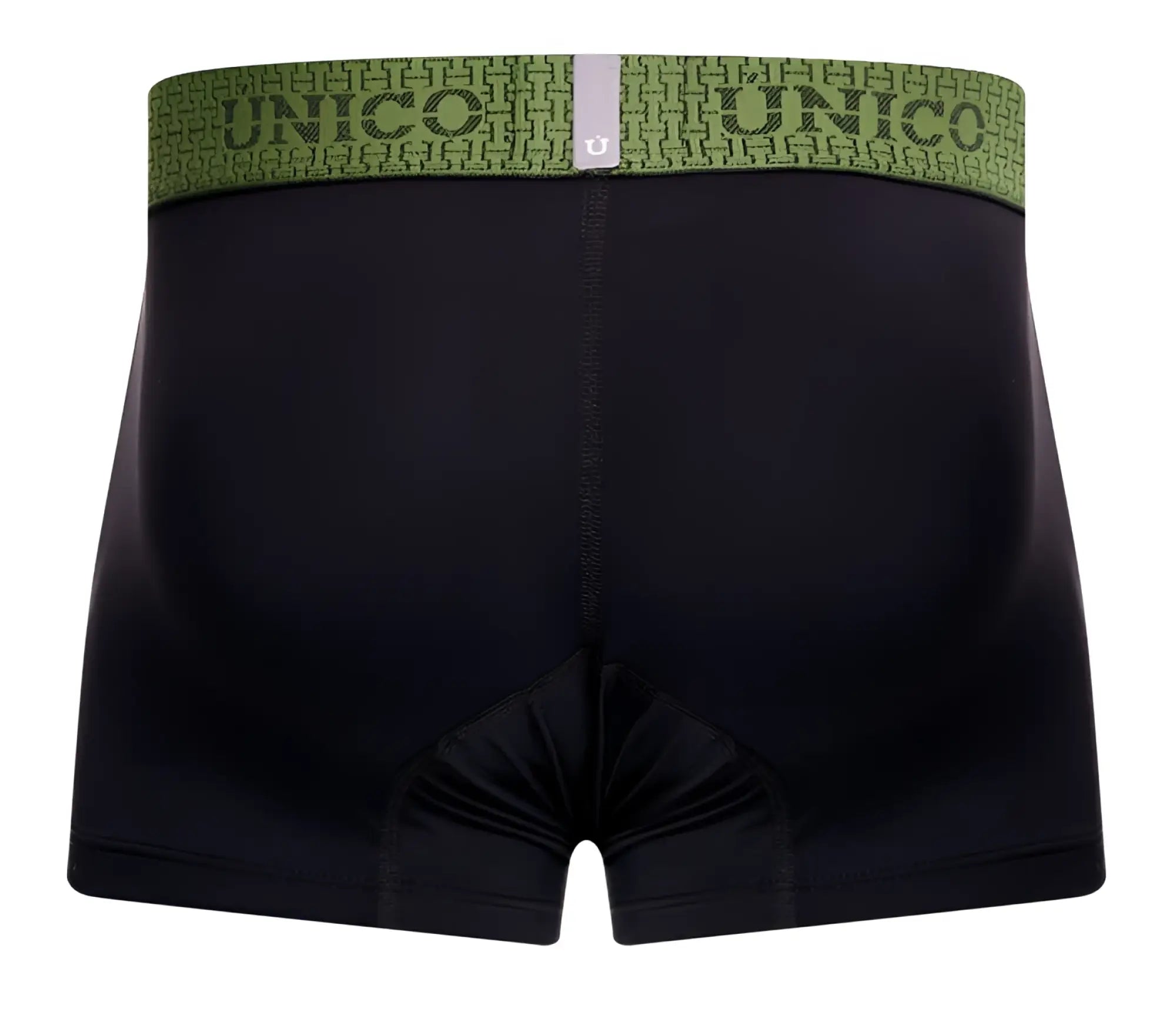 Black unico boxer briefs with green patterned waistband featuring the brand name in tribunal trunks color 99-black