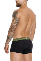 Black unico 25020100121 tribunal trunks briefs with olive green elastic waistband featuring white unico branding