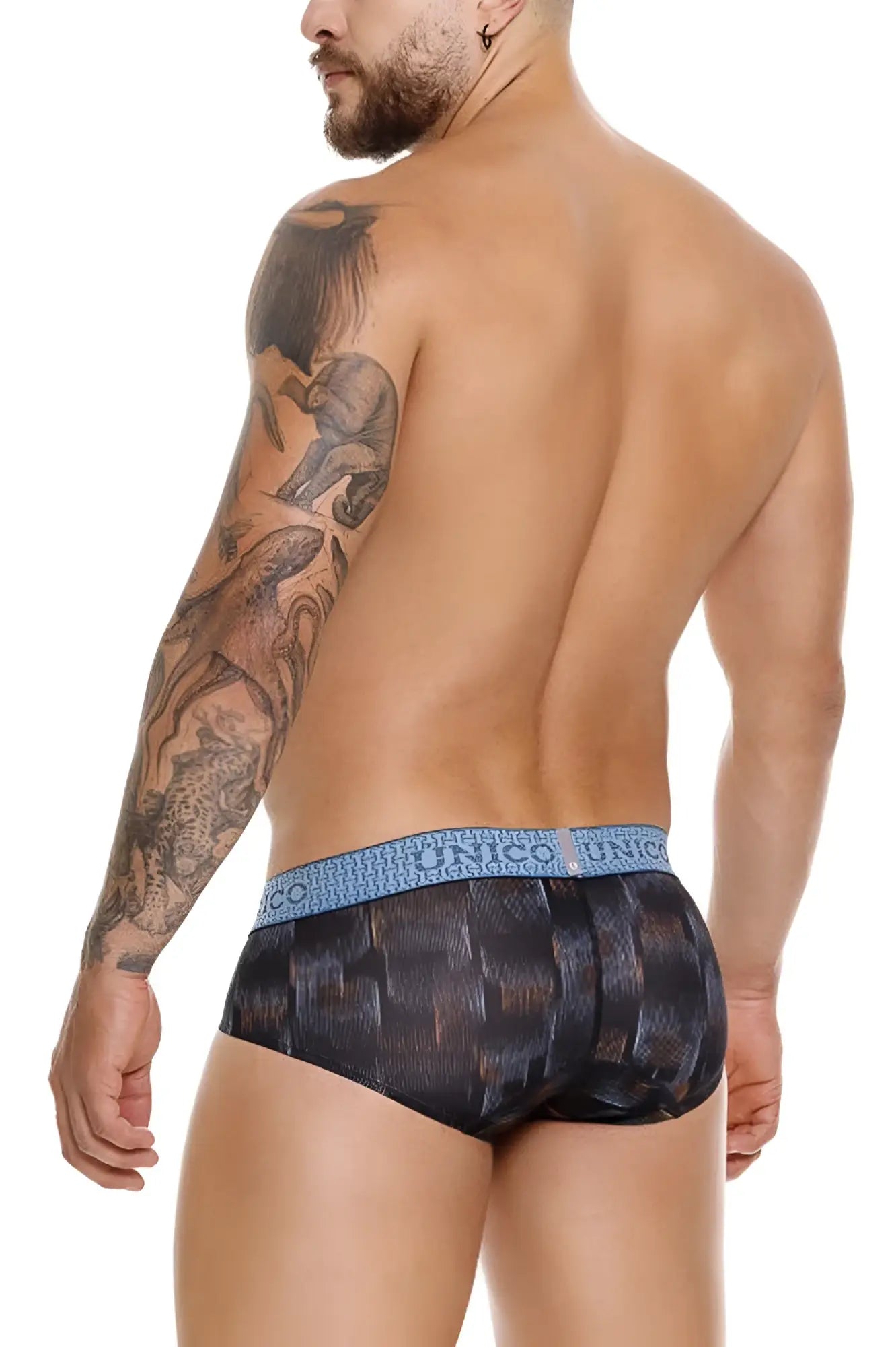 Unico 25020101102 Epitome briefs in black with blue patterned textured woven design for men