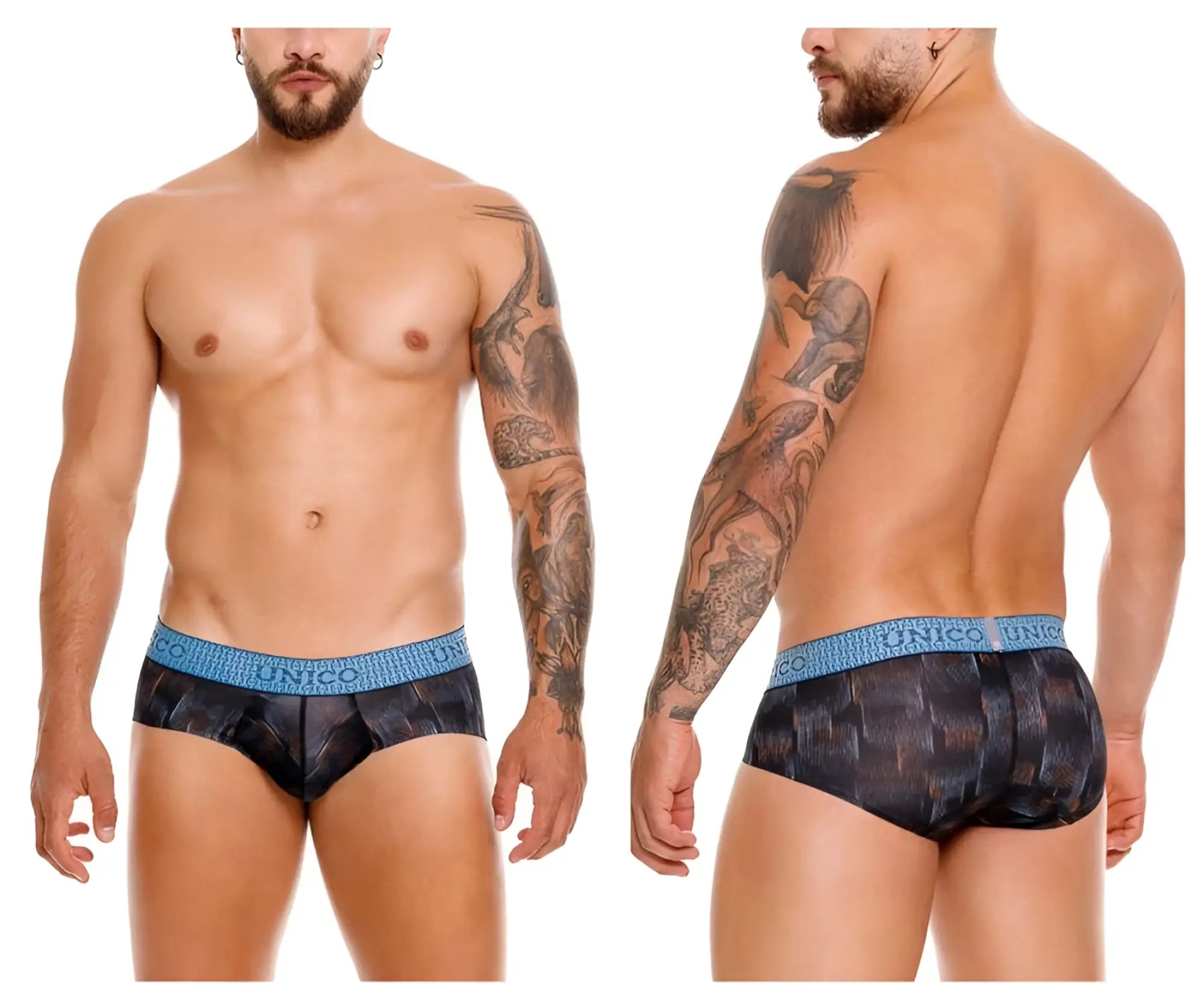Unico epitome briefs in black with blue patterned textured woven design for men