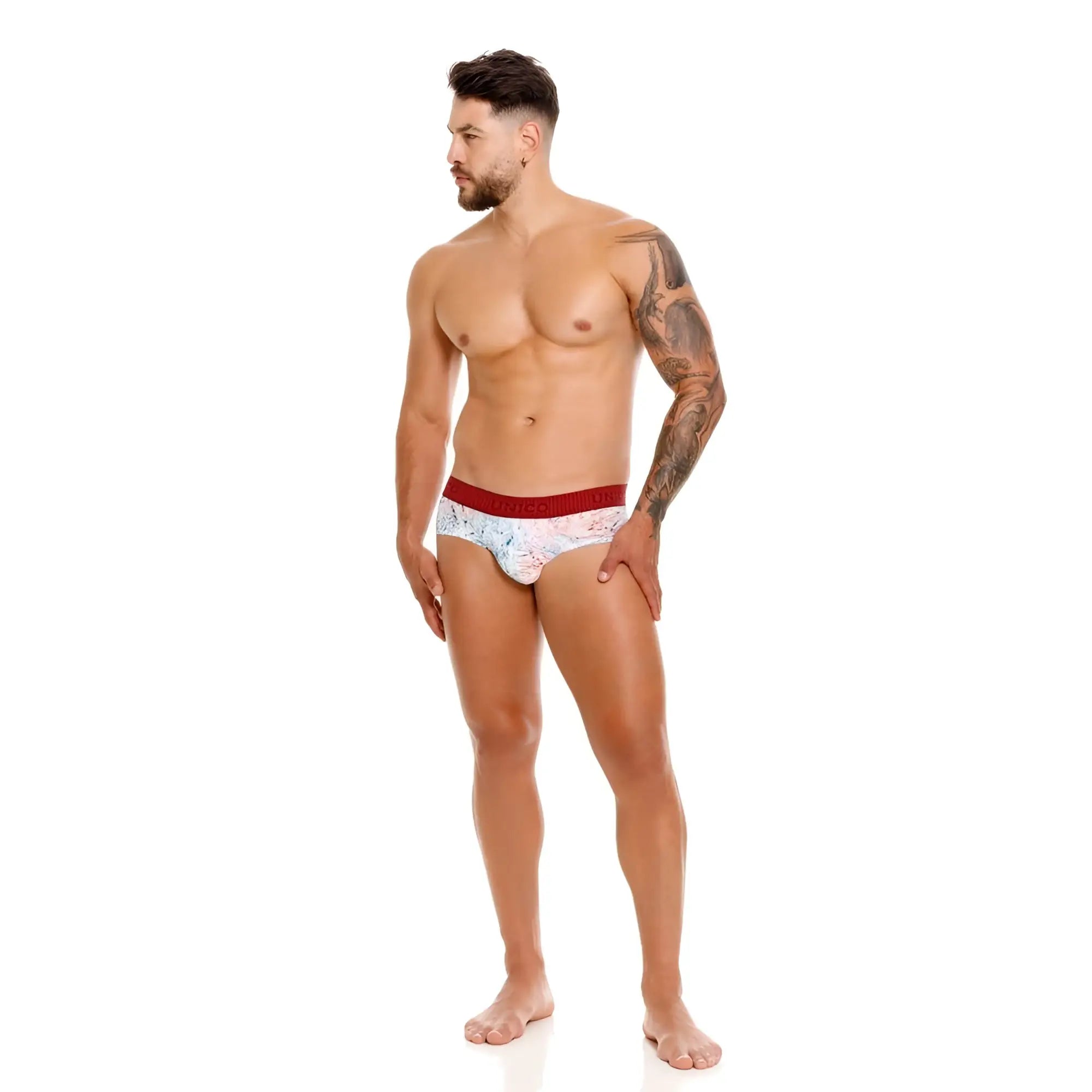 Unico 25020101103 rizo briefs white patterned briefs with red waistband comfortable cotton fabric