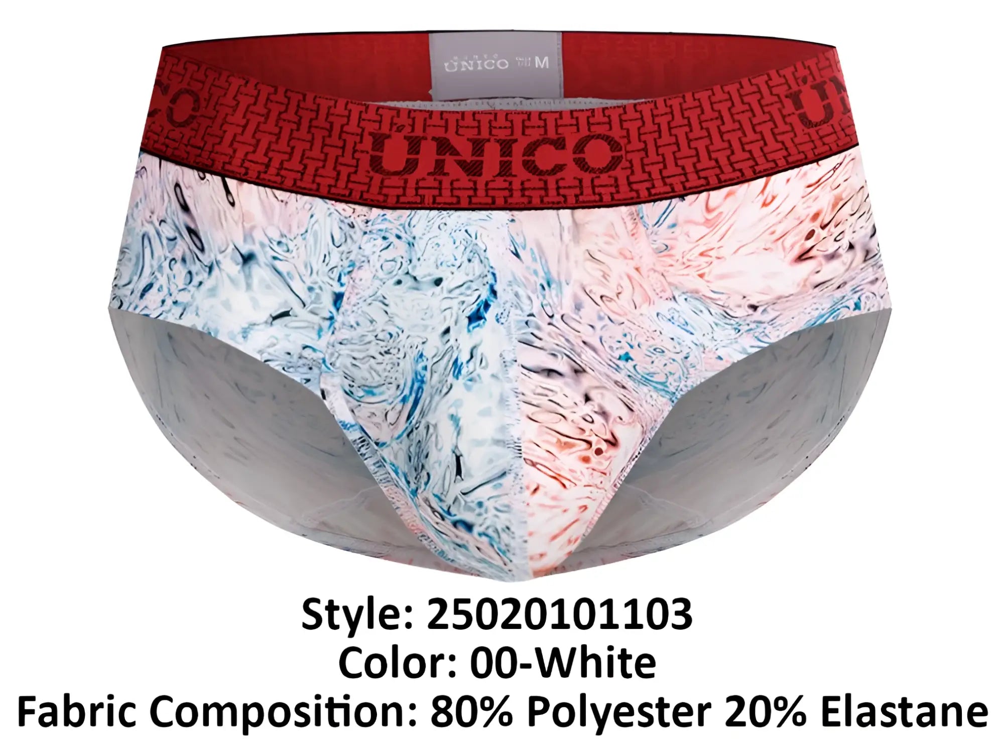 Unico 25020101103 rizo briefs in red and white marble patterned men’s underwear with comfortable fabric and stylish design