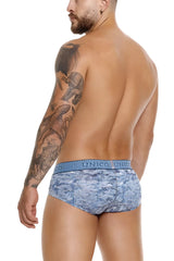 Blue patterned unico ostion briefs with geometric design and branded waistband in color 46-blue