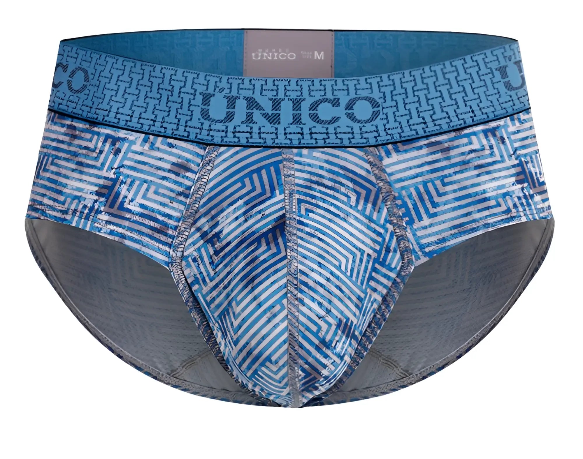 Unico 25020101111 ostion briefs men’s blue patterned geometric design briefs with gray inner lining