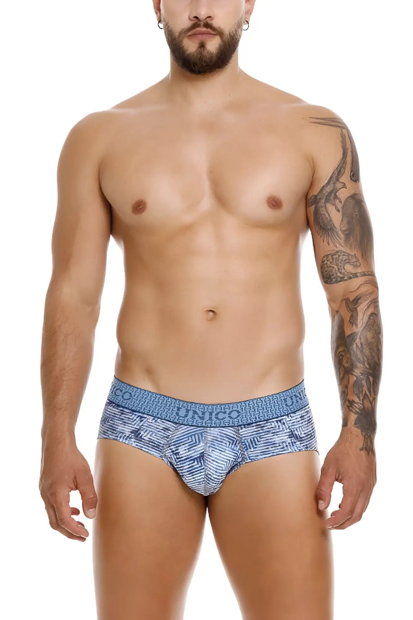 Blue patterned men’s briefs with geometric design and conic waistband in unico 25020101111 ostion briefs color 46-blue