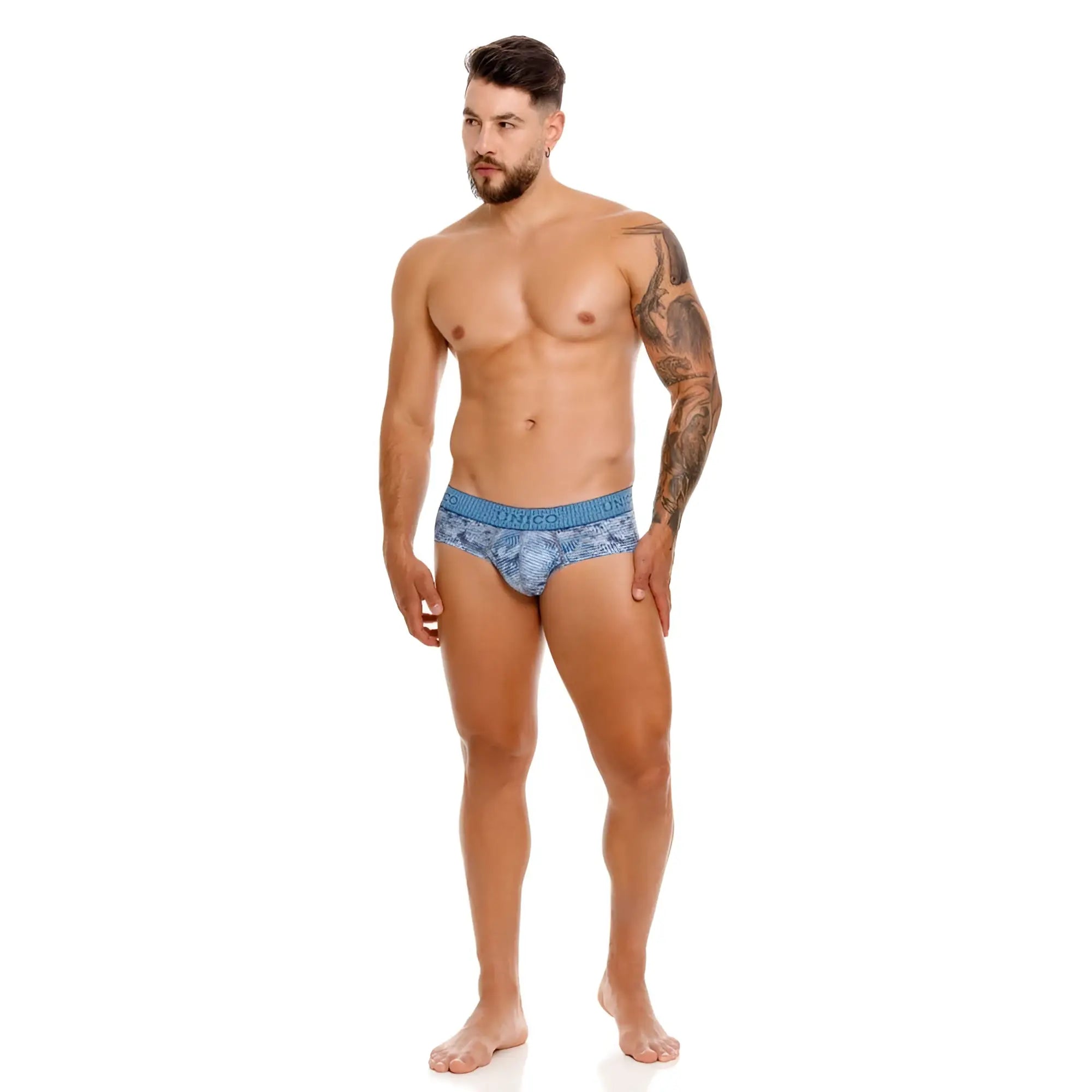 Unico 25020101111 Ostion briefs in blue with textured fabric and branded waistband for comfortable wear