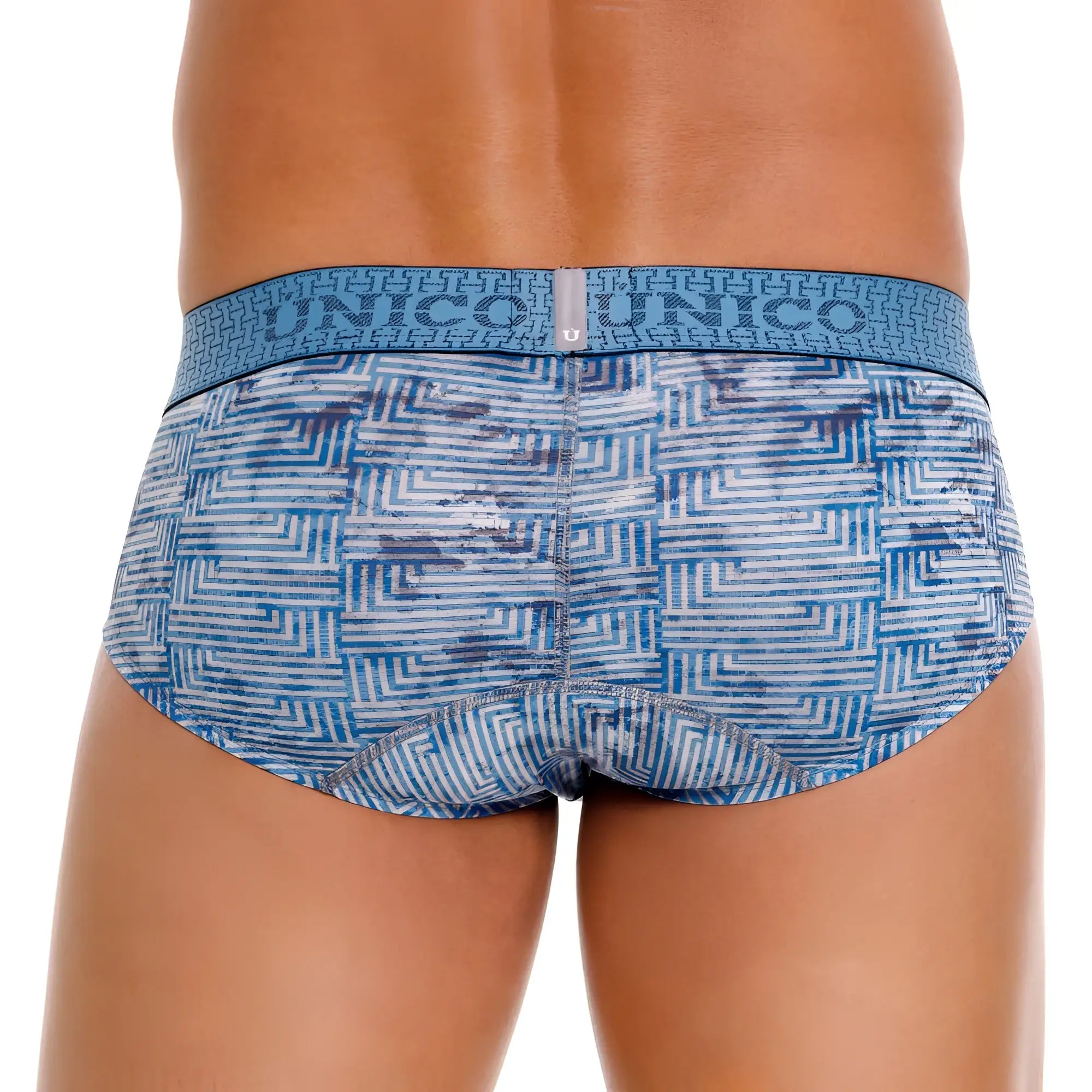 Blue and white geometric patterned unico 25020101111 ostion briefs with branded waistband for men