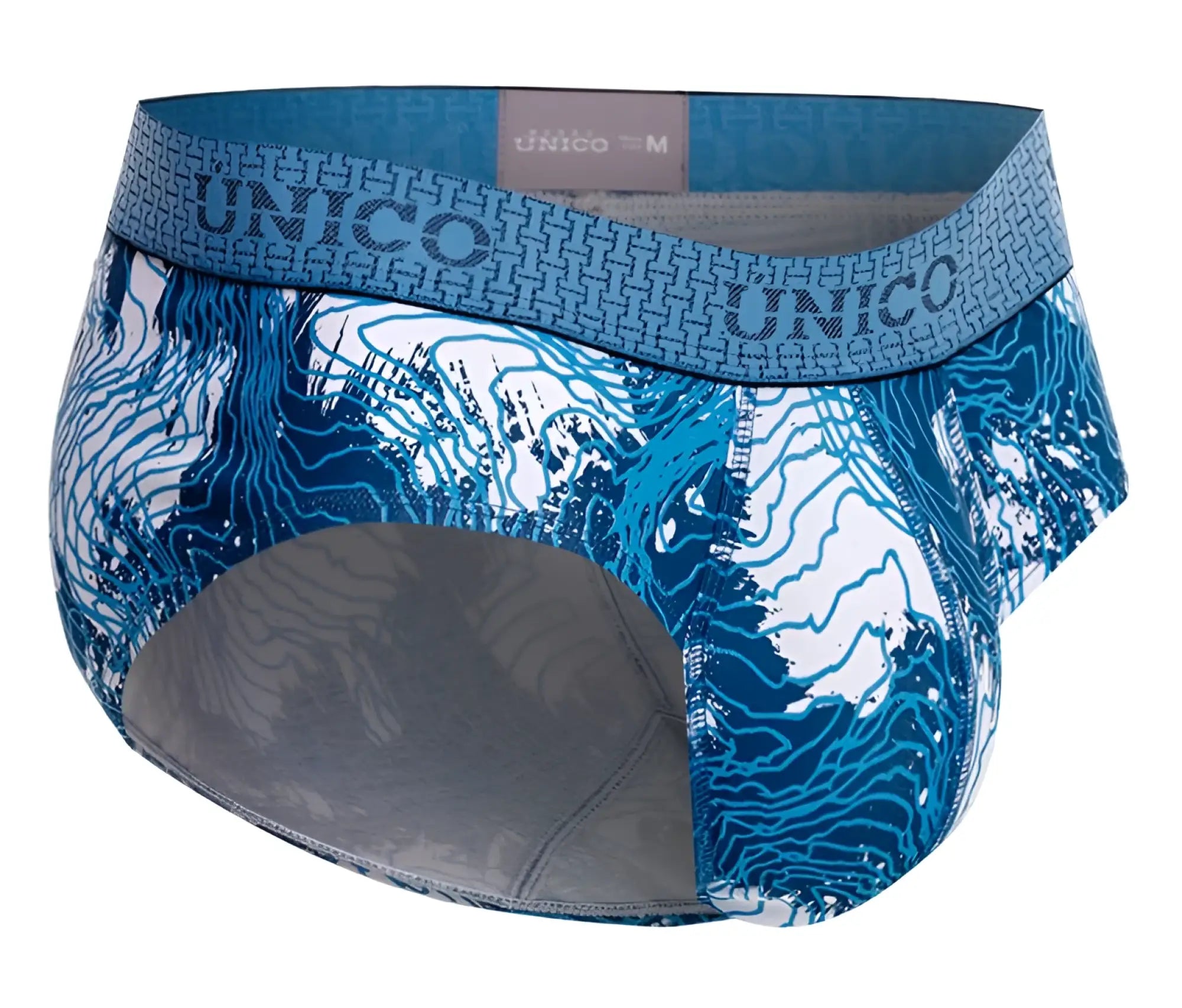 Unico 25020101117 Barniz briefs blue and white patterned men’s underwear with geometric design waistband