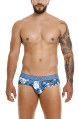 Blue and white patterned men’s briefs with unico logo waistband in barniz fabric for stylish comfort