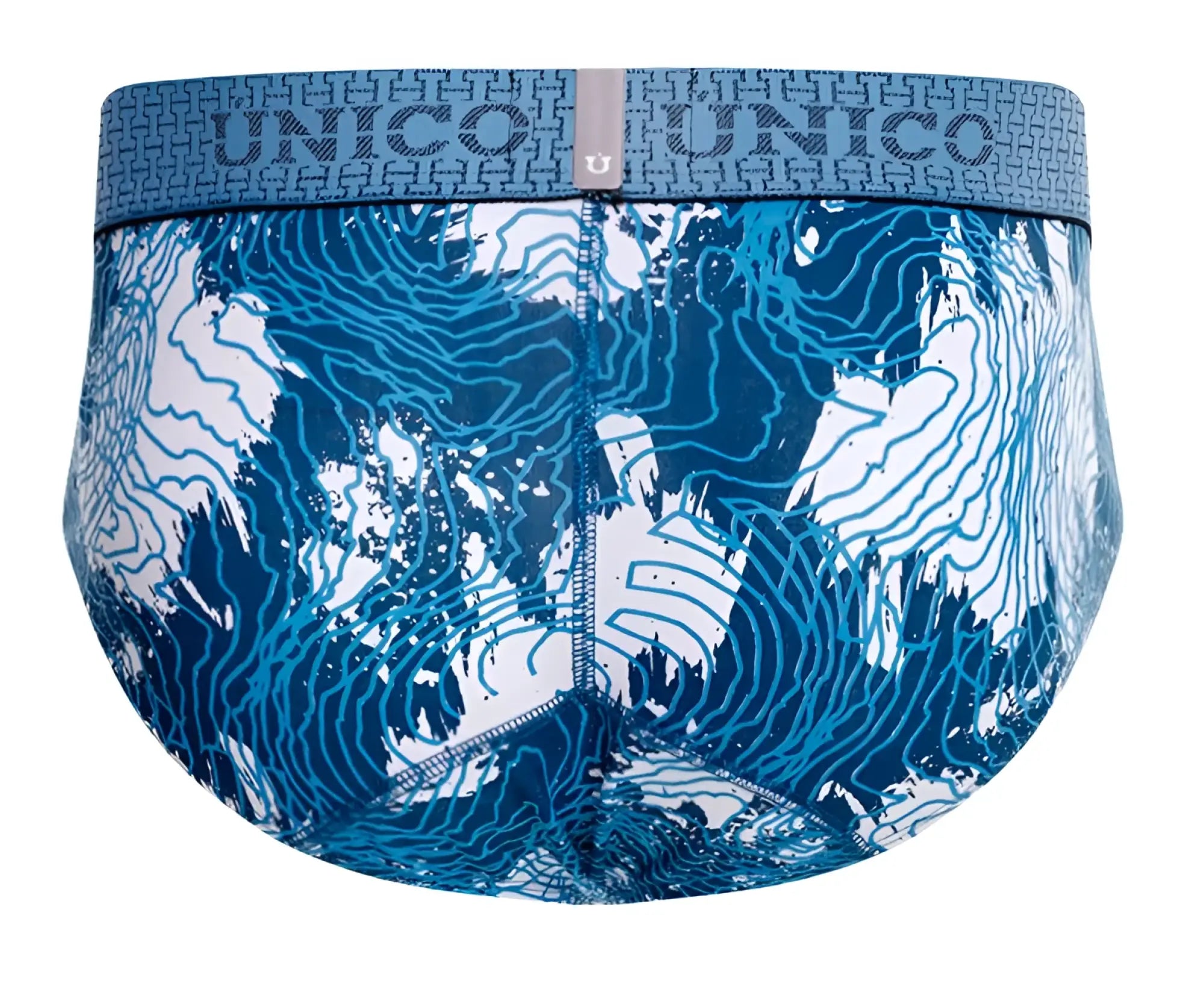 Men’s unico barniz briefs in blue and white topographic map pattern for comfortable everyday wear