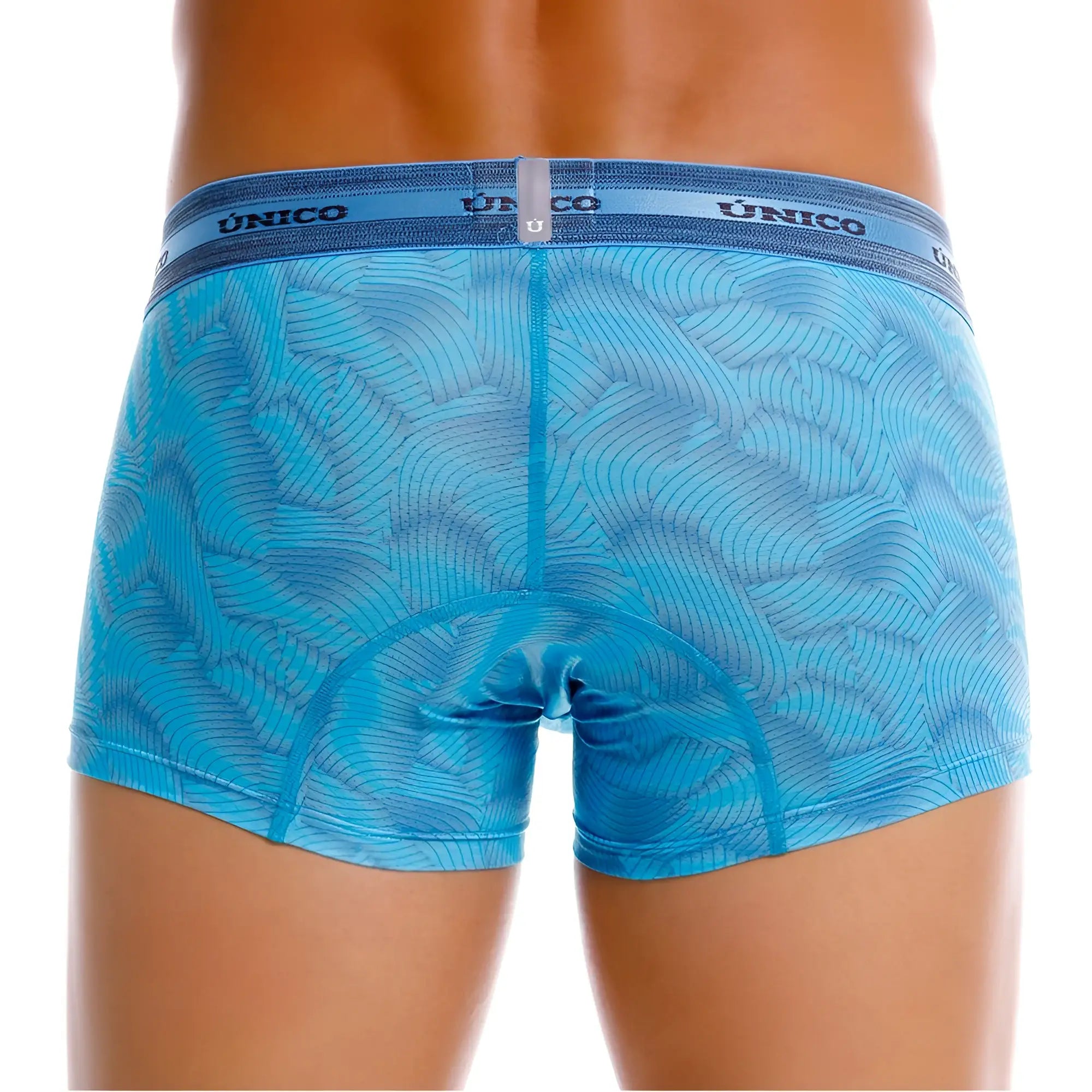 Blue unico 25040100101 Estraza trunks in wave-patterned fabric with branded waistband in color 46-blue