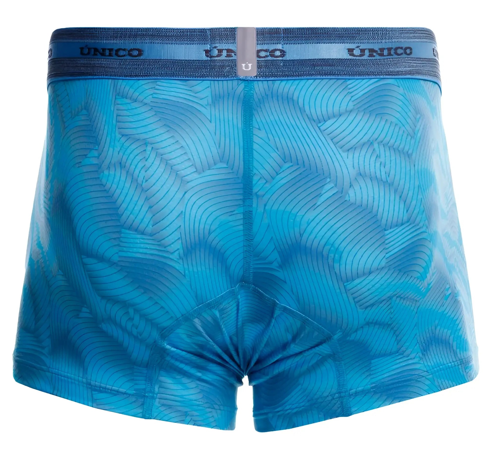 Blue patterned unico men’s boxer briefs with subtle leaf design and elastic waistband in color 46 blue