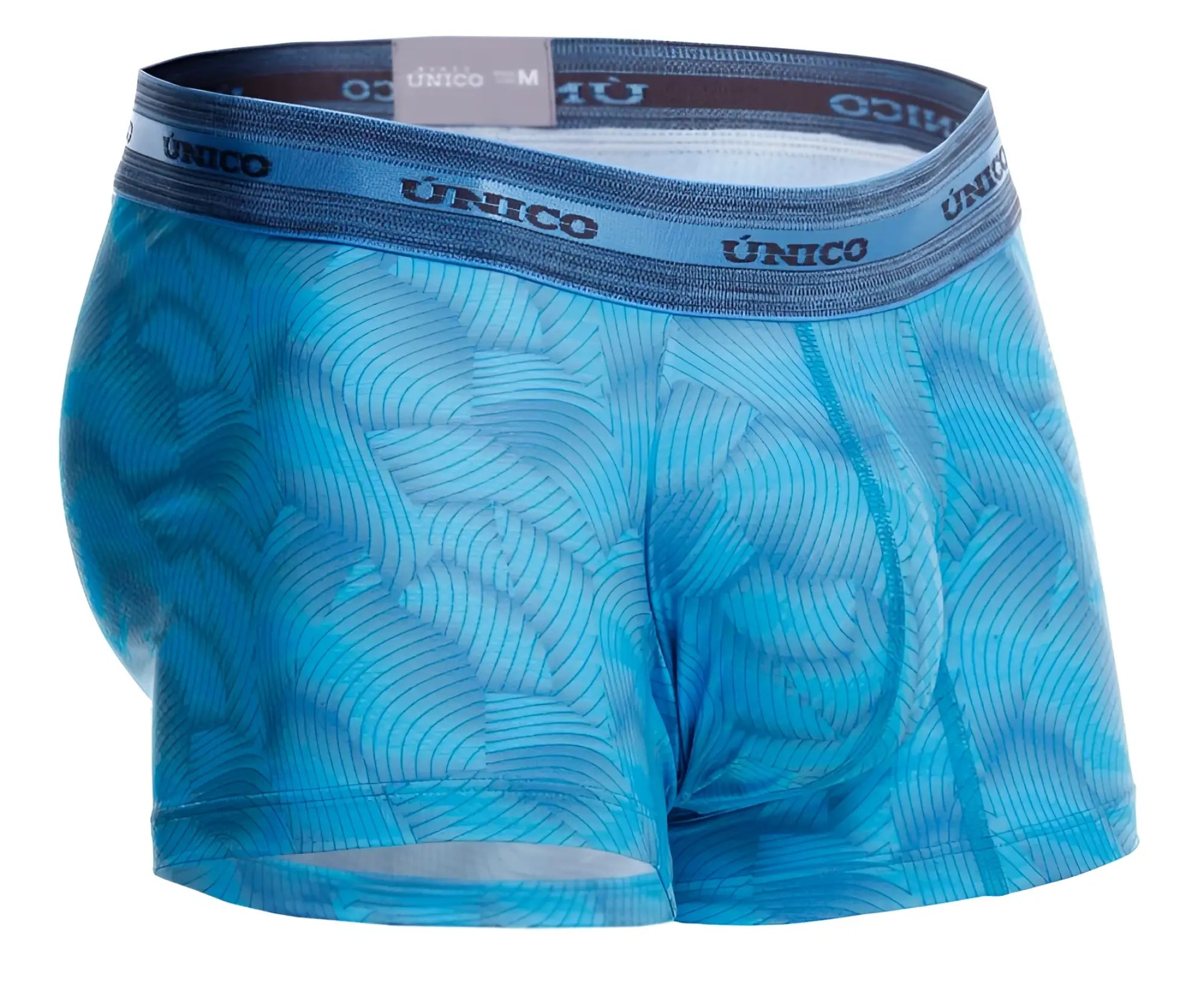 Blue patterned unico 25040100101 estraza trunks featuring a subtle wave design and elastic waistband in blue