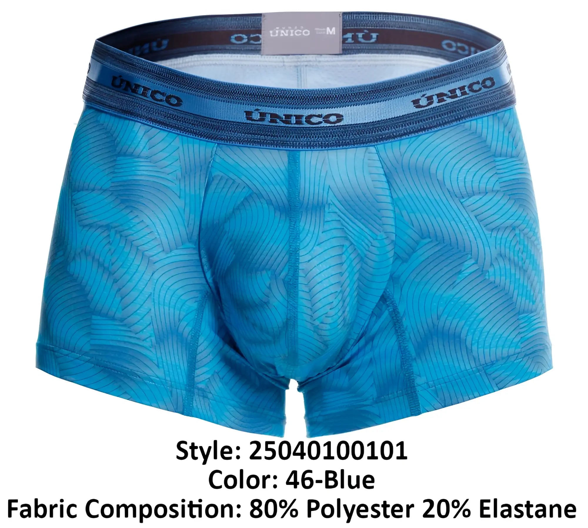 Blue patterned unico 25040100101 estraza men’s boxer briefs with subtle wave design and elastic waistband