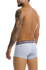 Unico 25040100115 Caterva trunks white briefs with teal and gray geometric print and dark gray unico waistband
