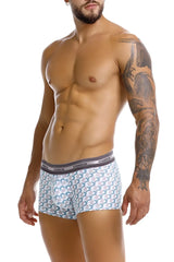 Unico 25040100115 caterva trunks in white and teal pattern with gray elastic waistband featuring unico brand name
