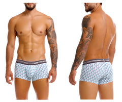 Unico 25040100115 caterva trunks in white and teal with a repeating geometric pattern designed for men