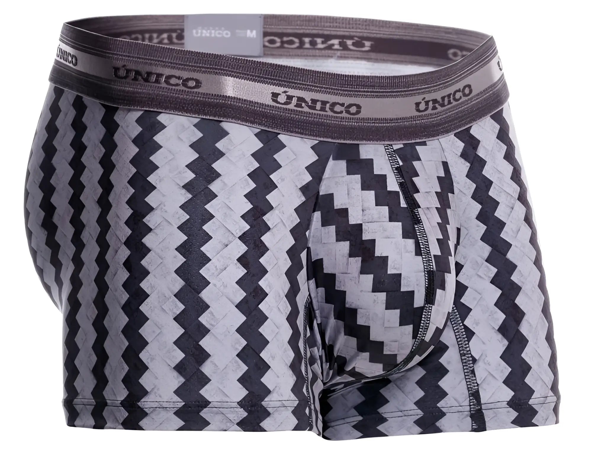 Unico 25040100118 tricotosa trunks black and gray zigzag patterned men’s boxer briefs with branded elastic waistband
