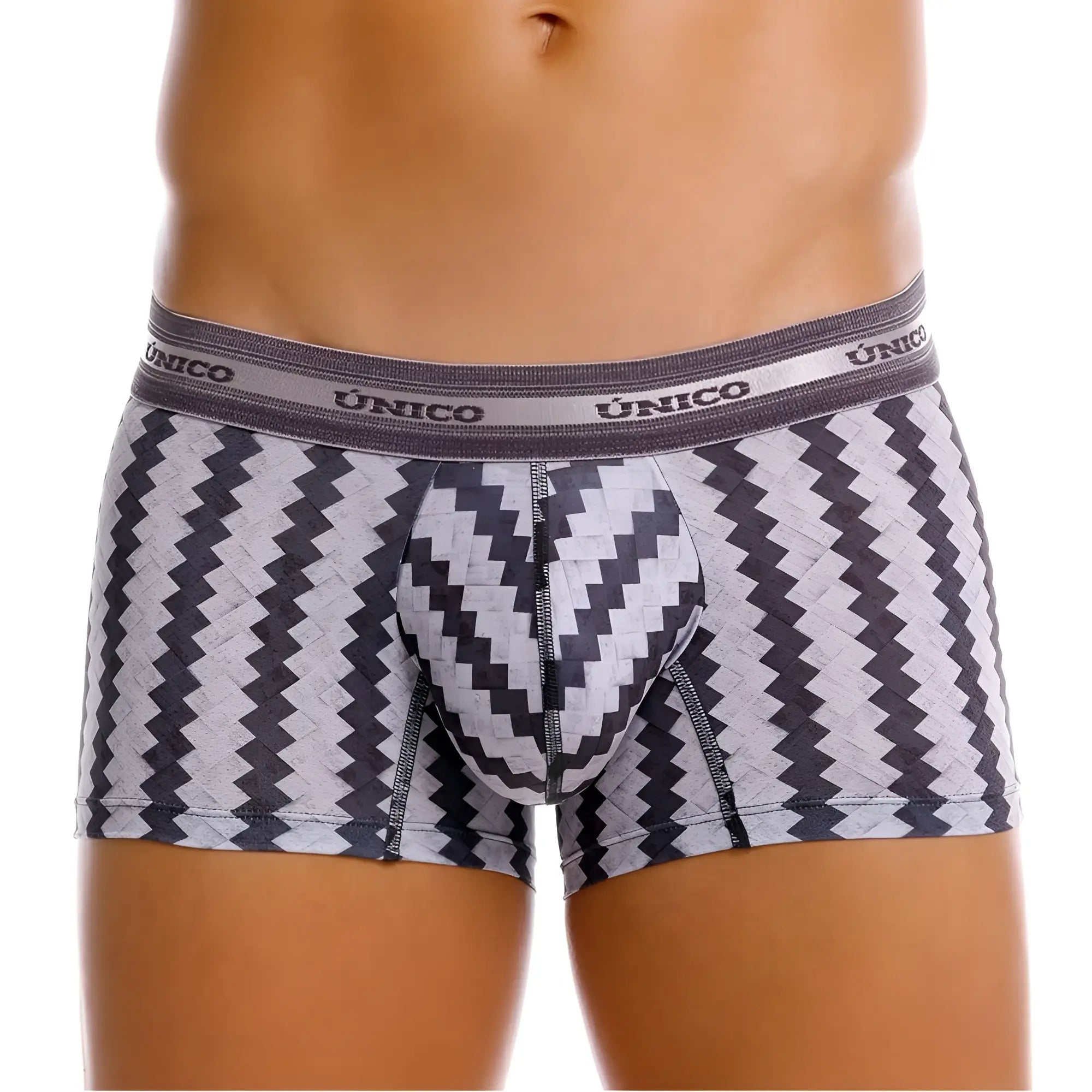 Unico 25040100118 tricotosa trunks color 59-stripes gray and black zigzag men’s boxer briefs with textured waistband
