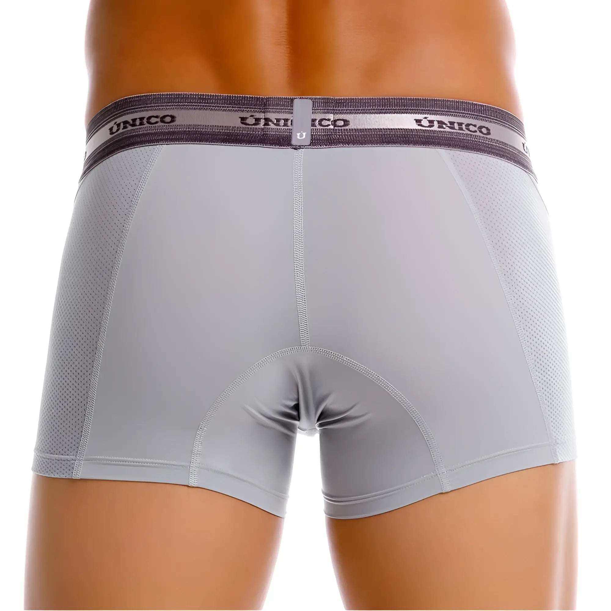 Gray unico boxer briefs with mesh panel and branded waistband in color 59-gray from unico 25040100123 albaricoque trunks