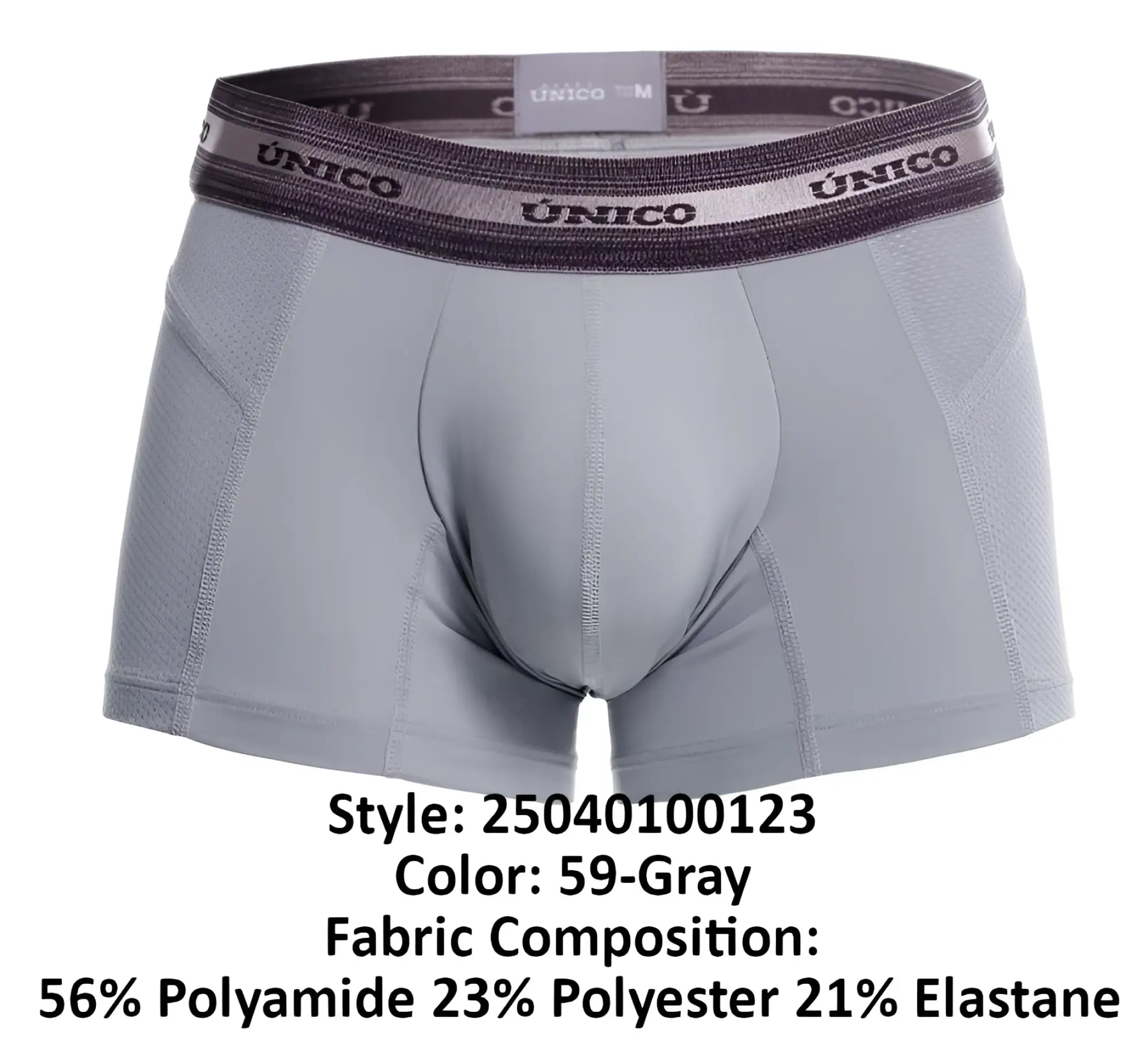 Gray unico men’s boxer briefs with branded elastic waistband in color 59-gray suitable for everyday wear