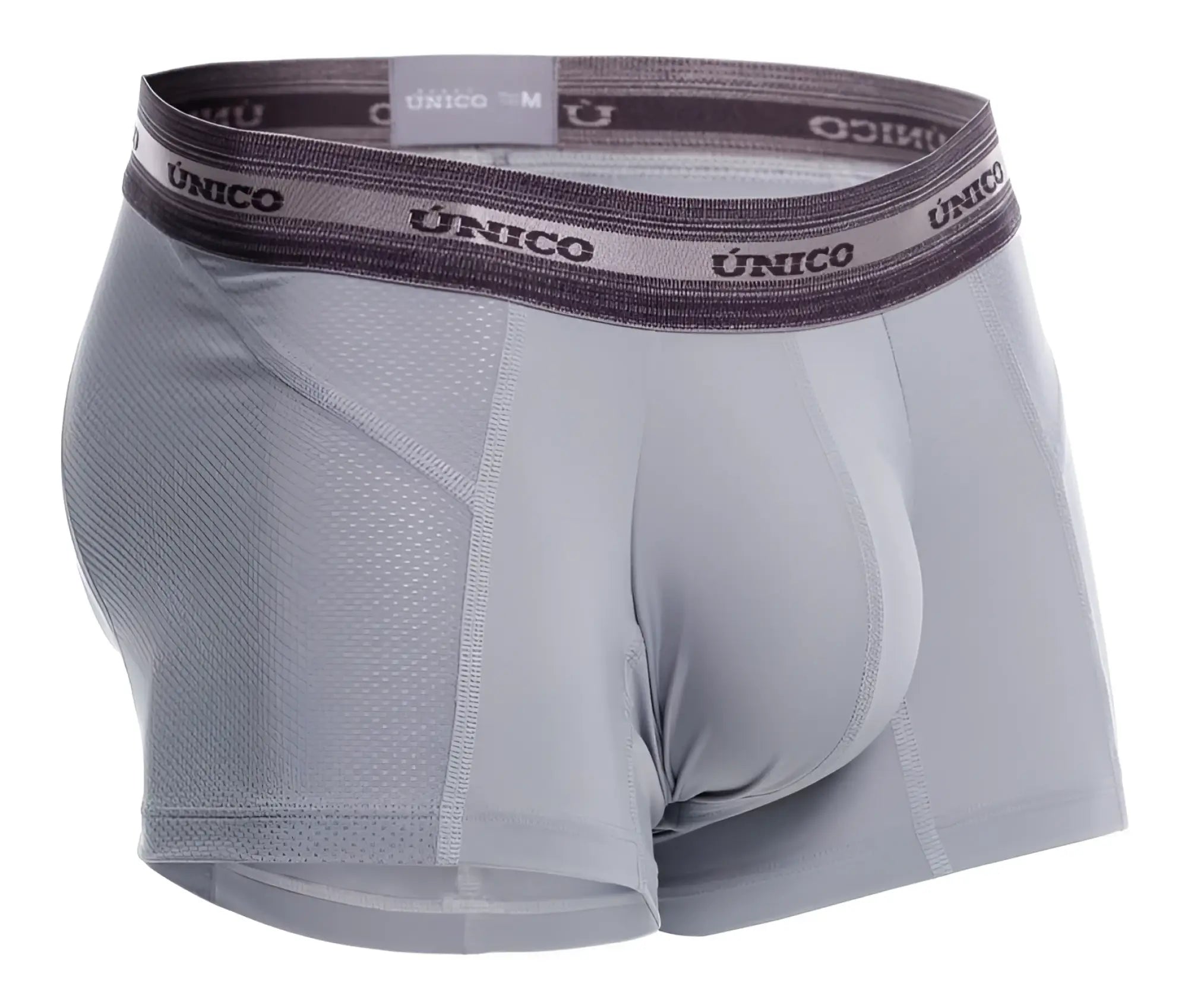 Gray unico men’s boxer briefs with mesh panel and branded waistband in albaricoque trunks color 59-gray