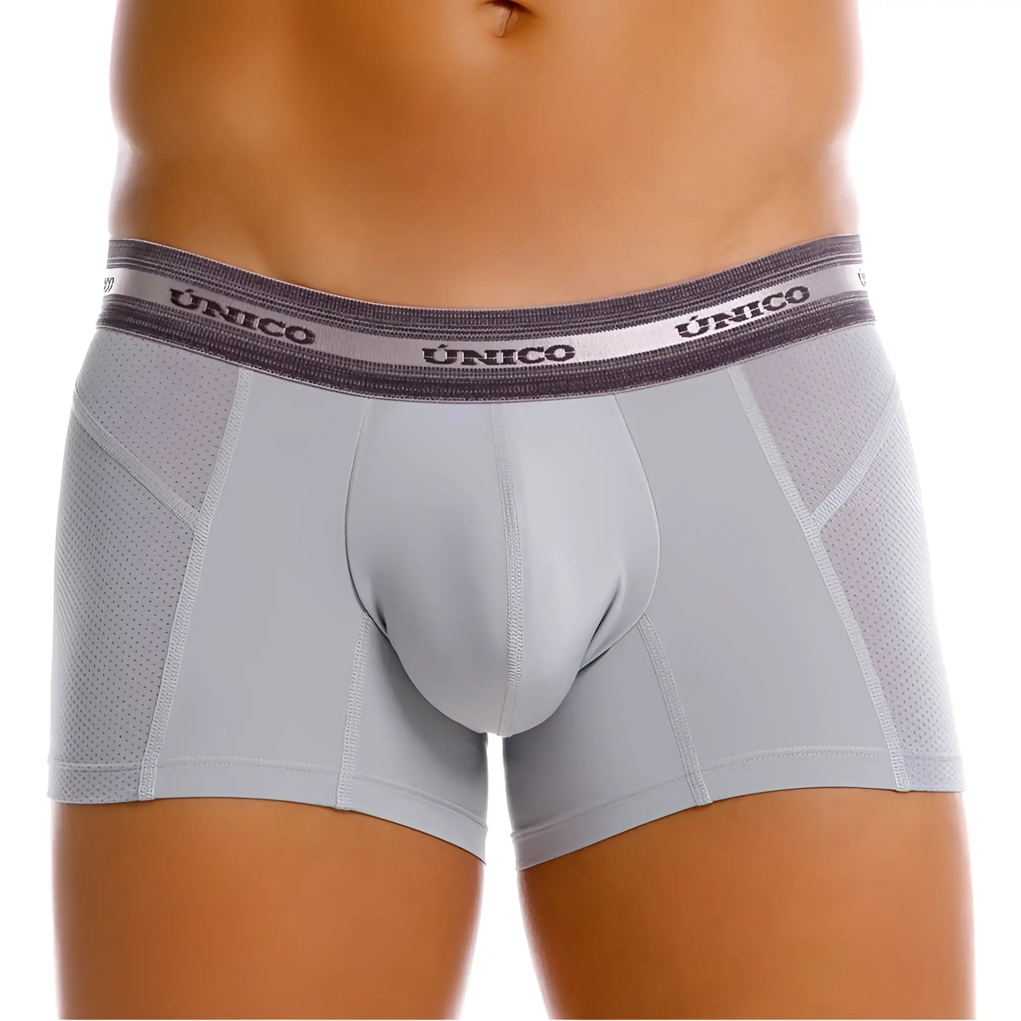Gray unico men’s boxer briefs with supportive pouch and mesh panels in color 59 gray for comfortable wear