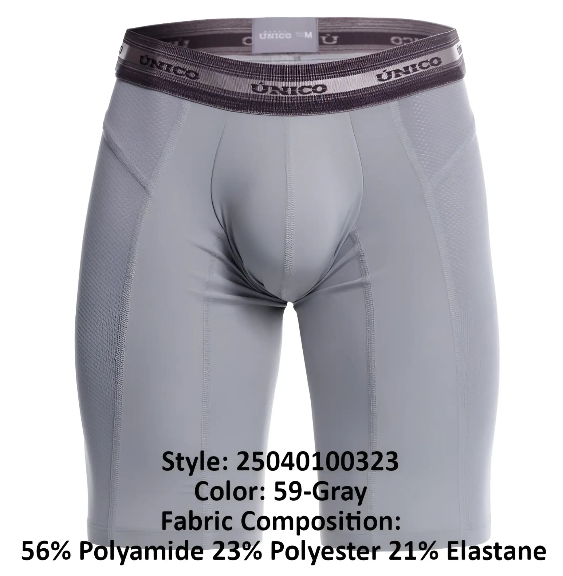 Gray unico men’s compression boxer briefs with textured waistband and performance fabric blend color 59-gray