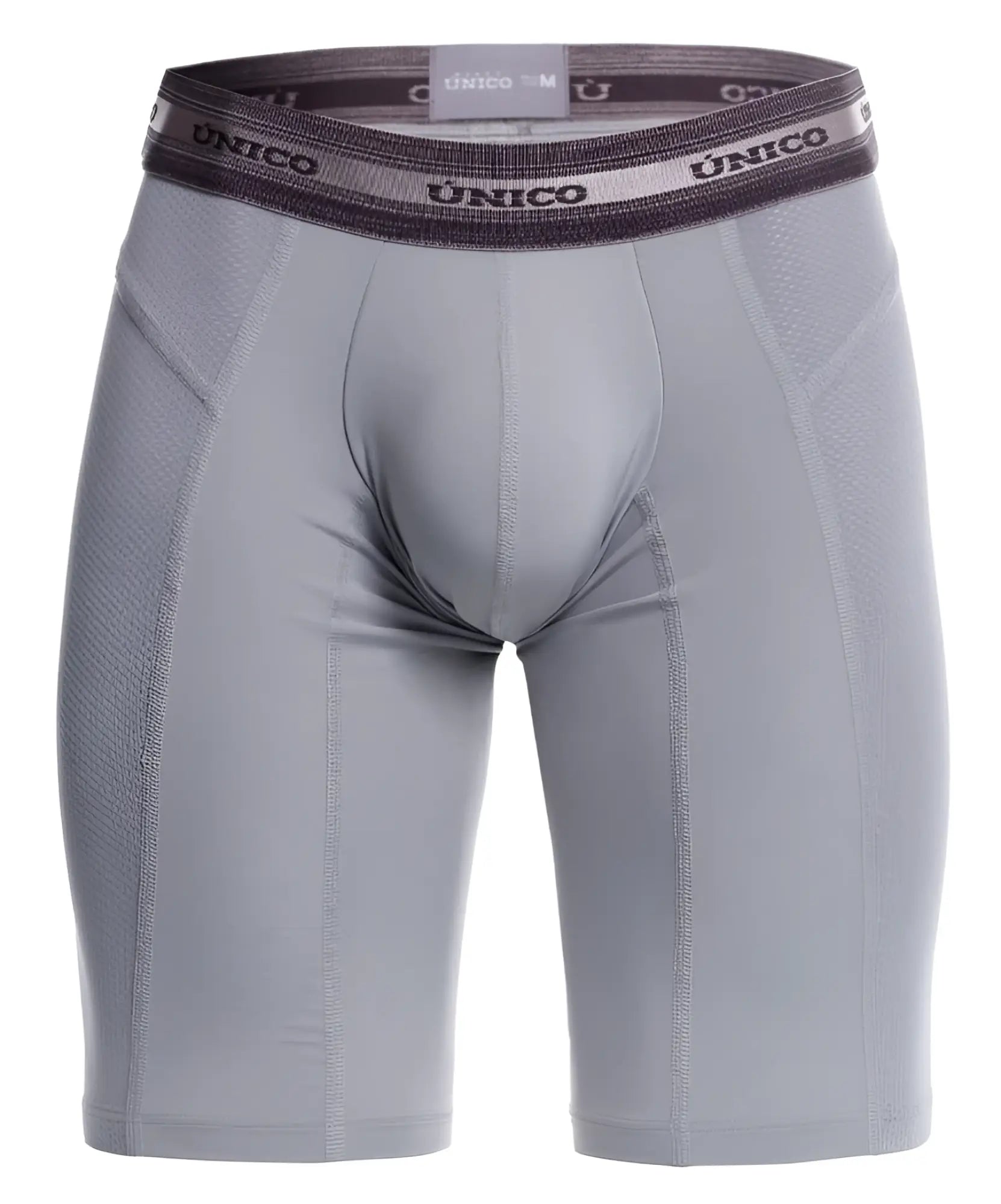 Gray unico 25040100323 albaricoque men’s compression boxer briefs with dark gray waistband and white brand name