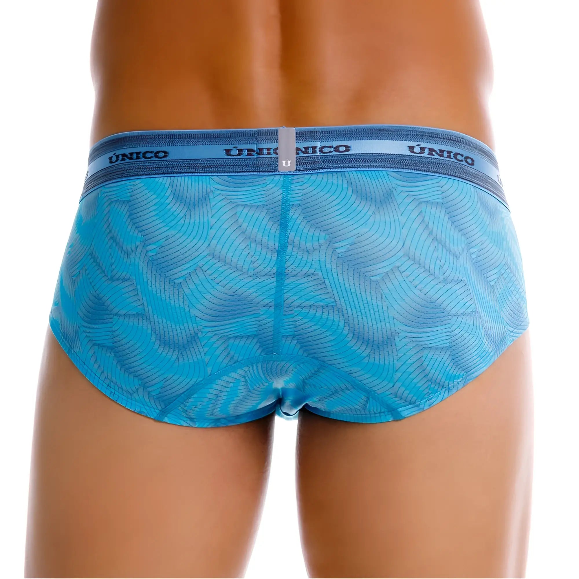 Light blue unico 25040101101 estraña briefs with subtle wave pattern and branded elastic waistband