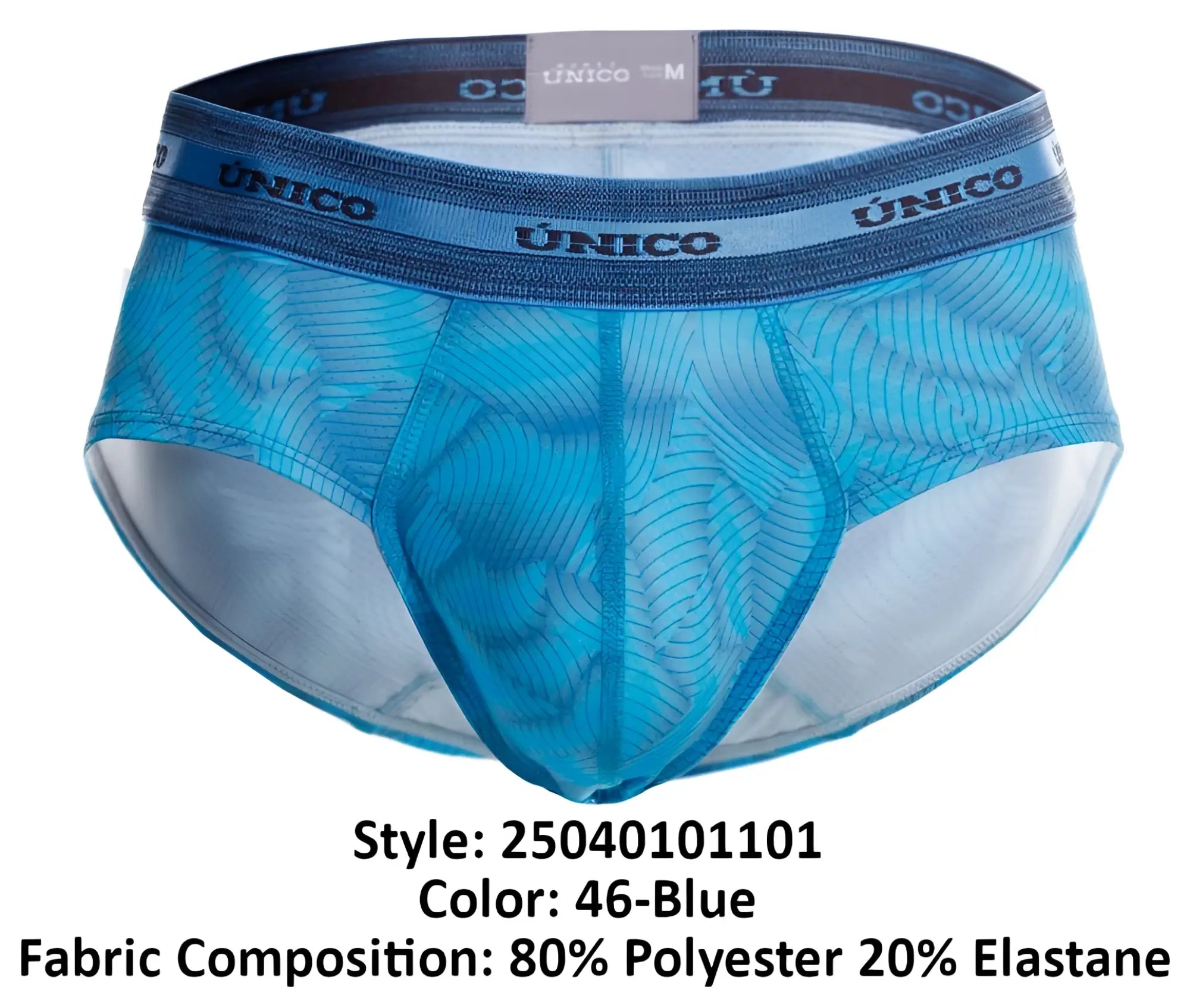 Blue mesh unico 25040101101 Estraza briefs with dark blue branded waistband in color 46-Blue