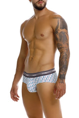 Unico 25040101115 caterva briefs in white and light blue pattern with dark gray waistband featuring unico brand name