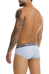 White and teal patterned unico caterva briefs with gray elastic waistband in breathable fabric for men