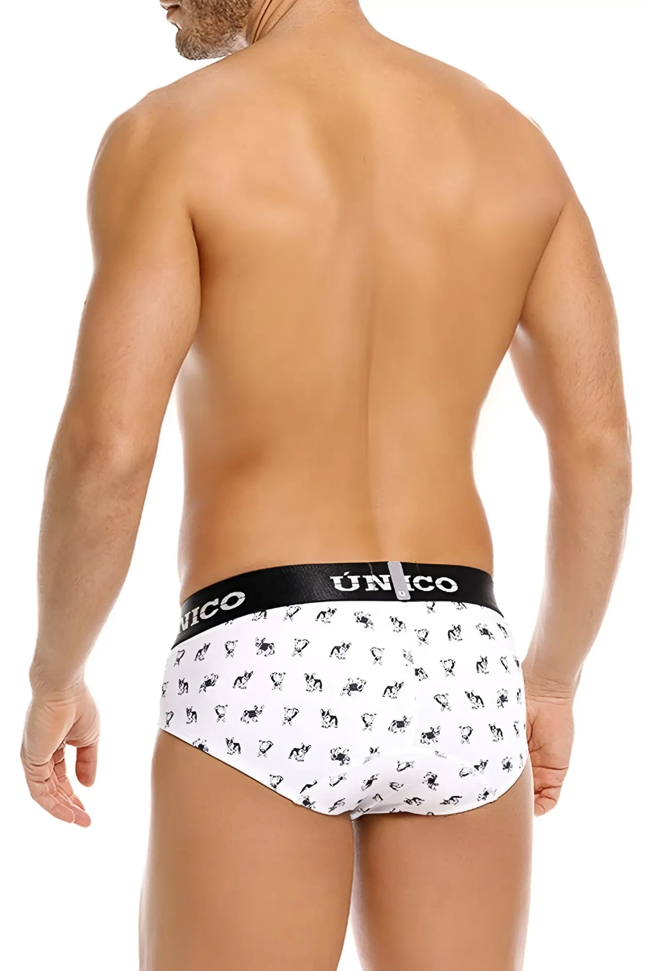White unico 25040101130 frenchis briefs with black waistband and dog silhouette pattern in color 00 white
