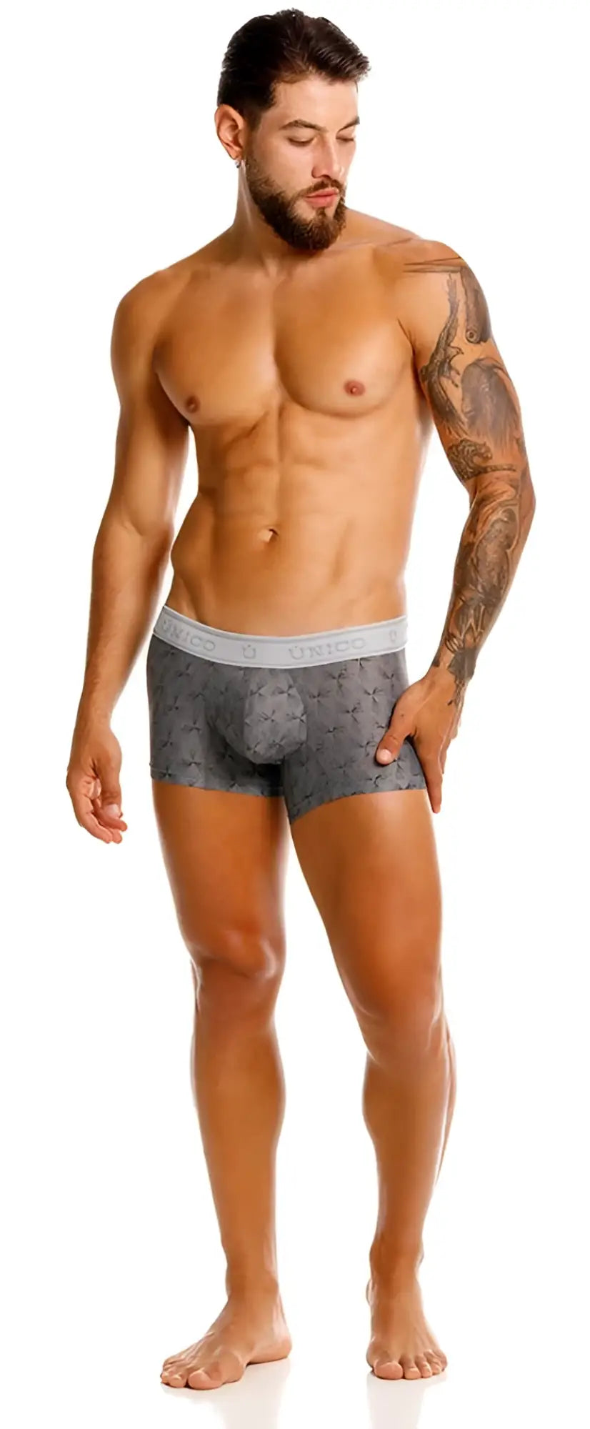 Unico 25050100103 chisell trunks gray boxer briefs with subtle geometric pattern and white waistband for daily wear