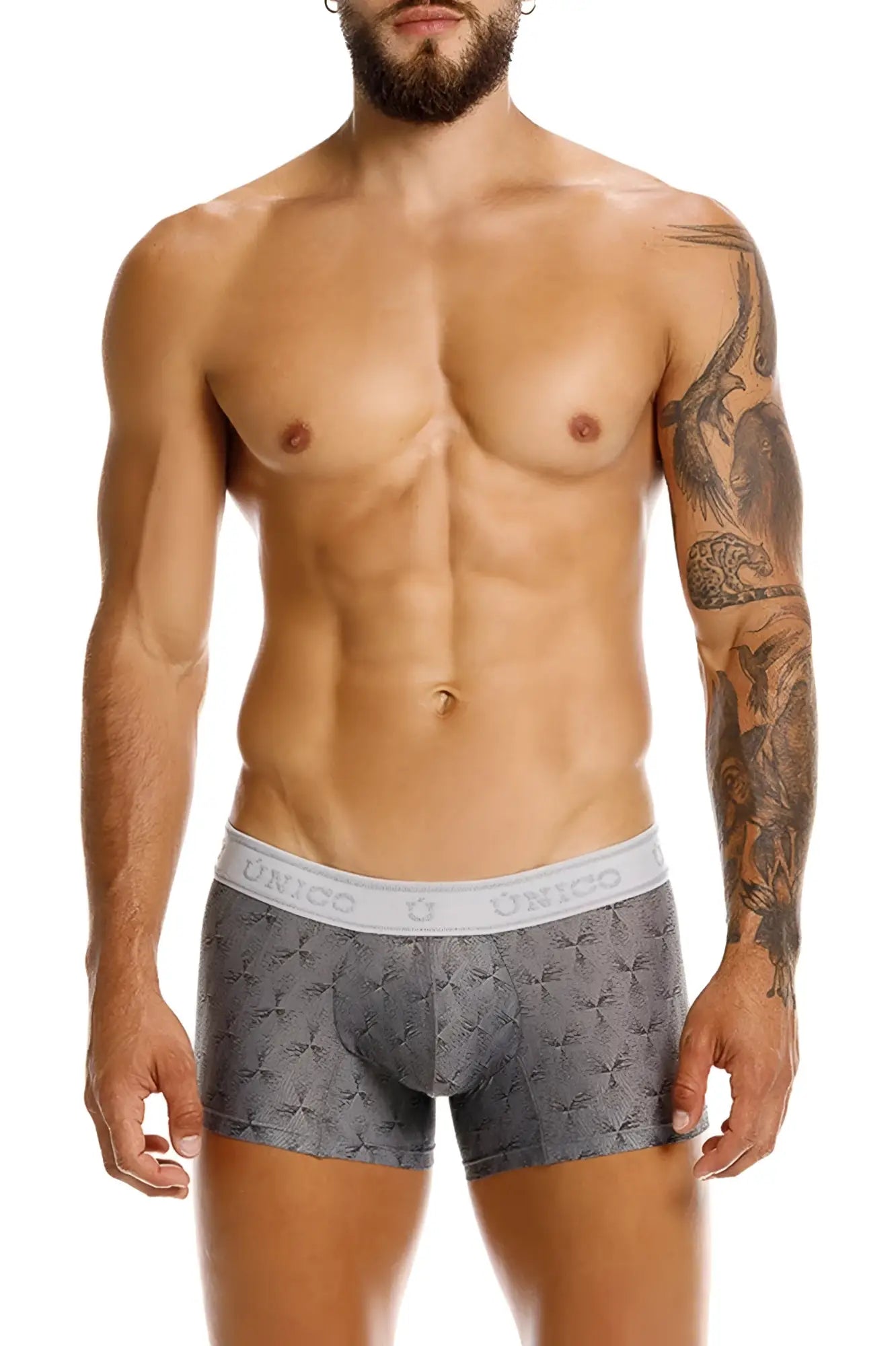 Gray patterned unico 25050100103 chisell trunks with white elastic waistband for comfortable men’s underwear use