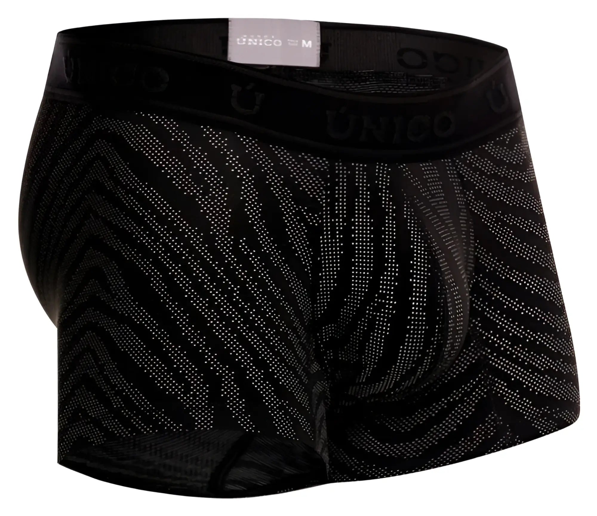 Black unico men’s boxer briefs with subtle gray zigzag pattern and dotted texture unico 25050100104 zelmur trunks color 99-black