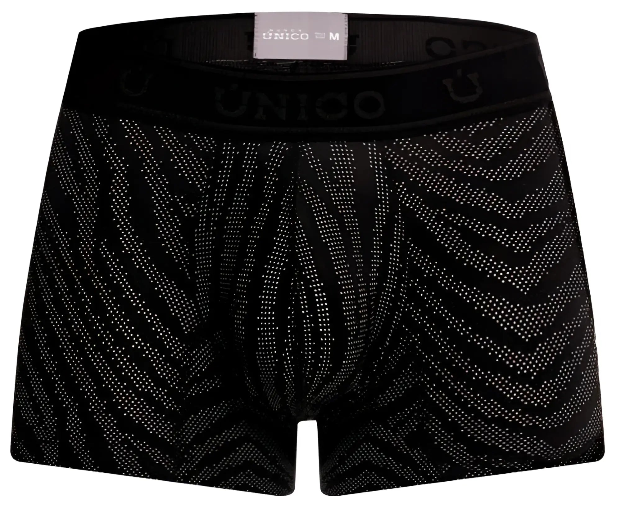 Black unico men’s boxer briefs with subtle gray geometric pattern on comfortable fabric zelmur trunks color 99-black