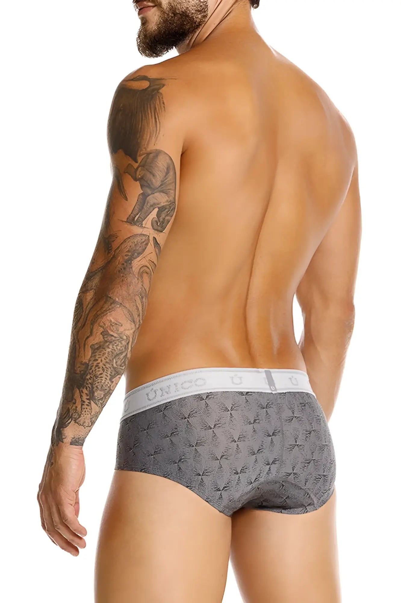 Gray patterned unico 25050101103 chisell briefs with white elastic waistband for comfortable everyday wear