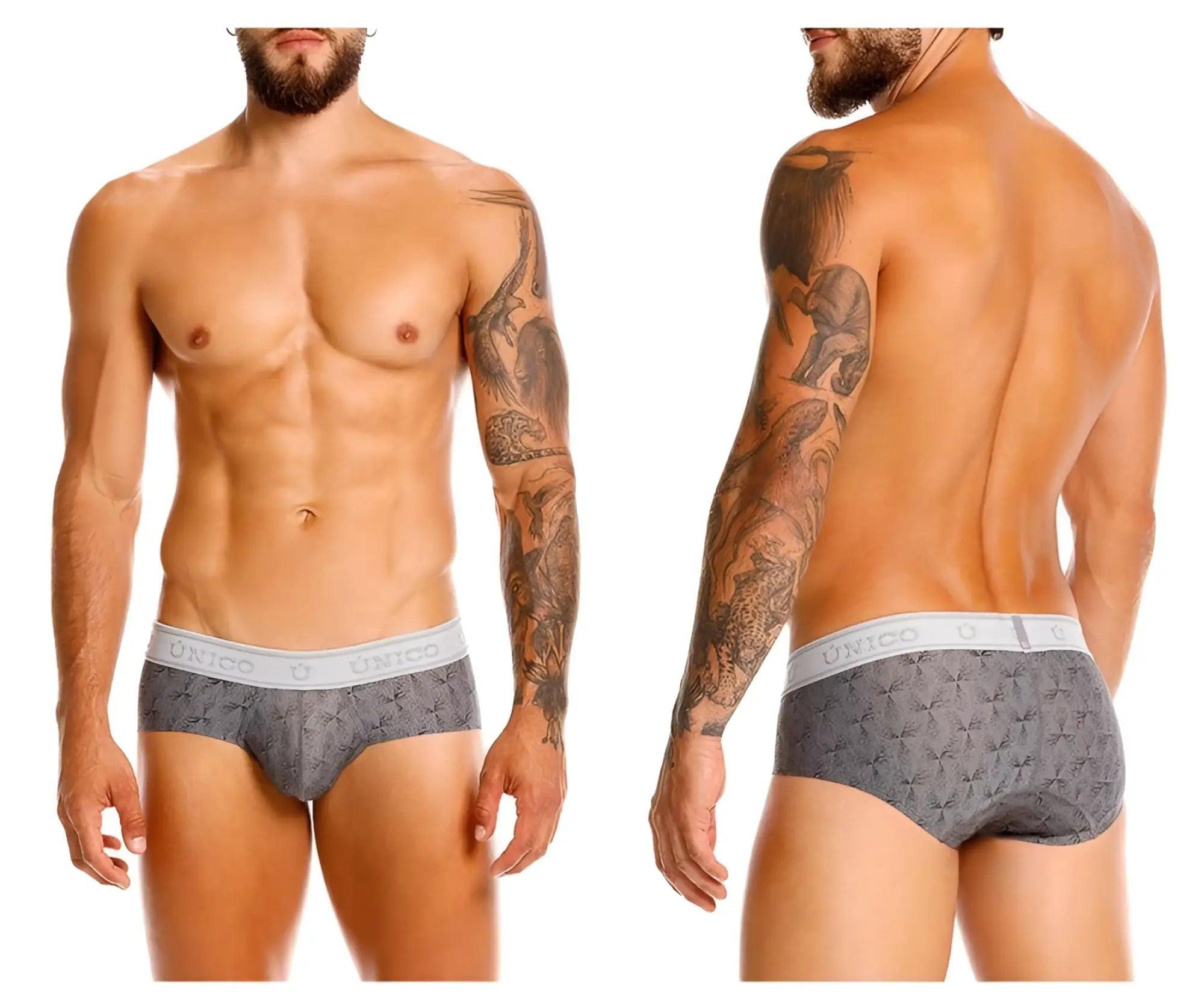 Gray patterned unico 25050101103 chisell briefs with white elastic waistband for comfortable everyday wear
