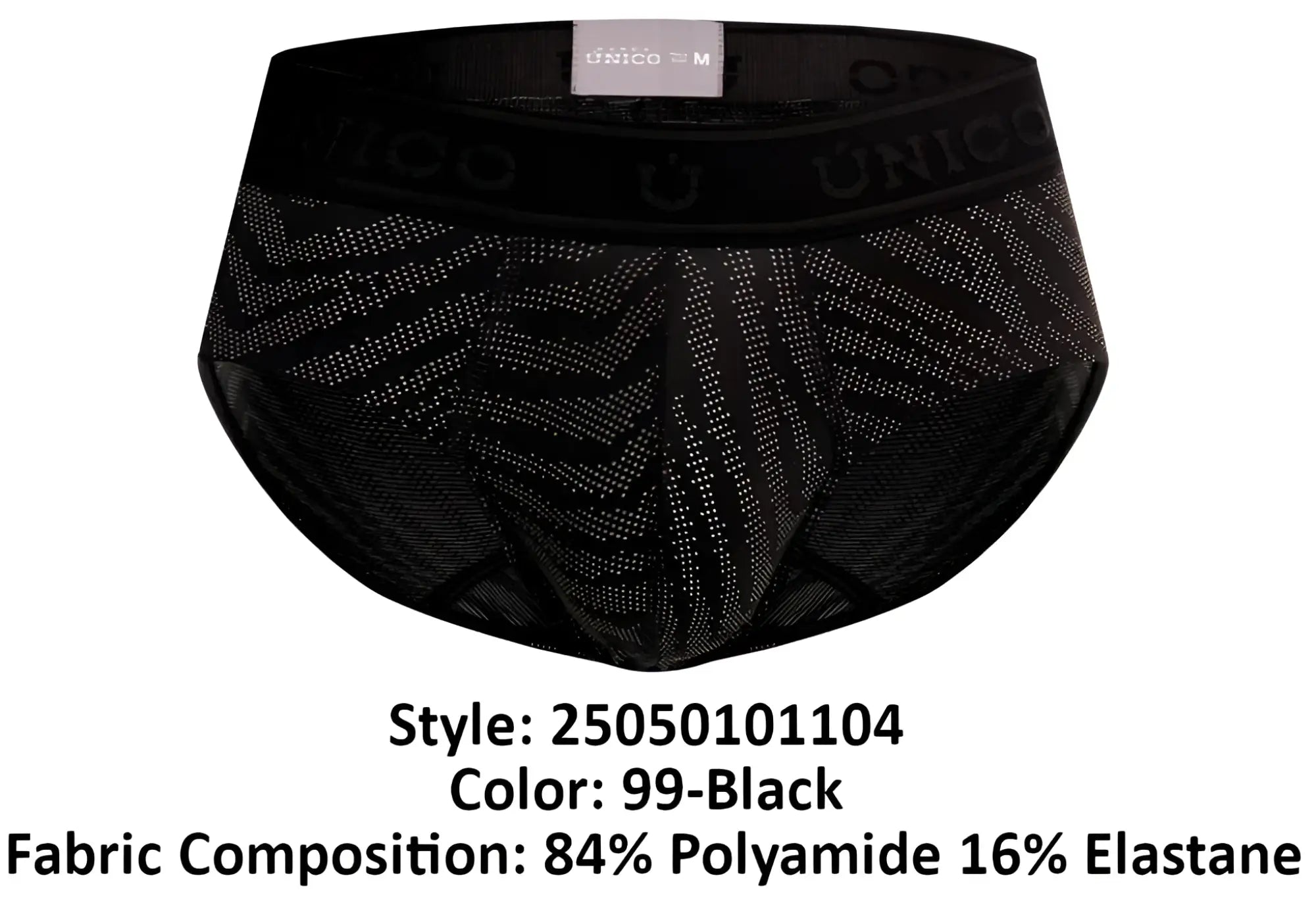 Black unico zelmur briefs with subtle geometric pattern and elastic waistband in color 99 black