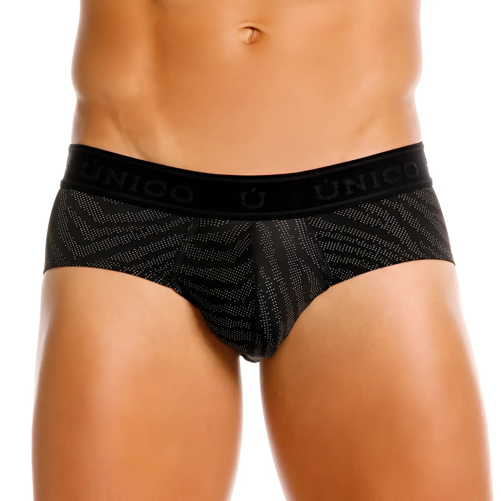 Black unico 25050101104 Zelmur briefs with subtle geometric pattern and embroidered brand name on waistband
