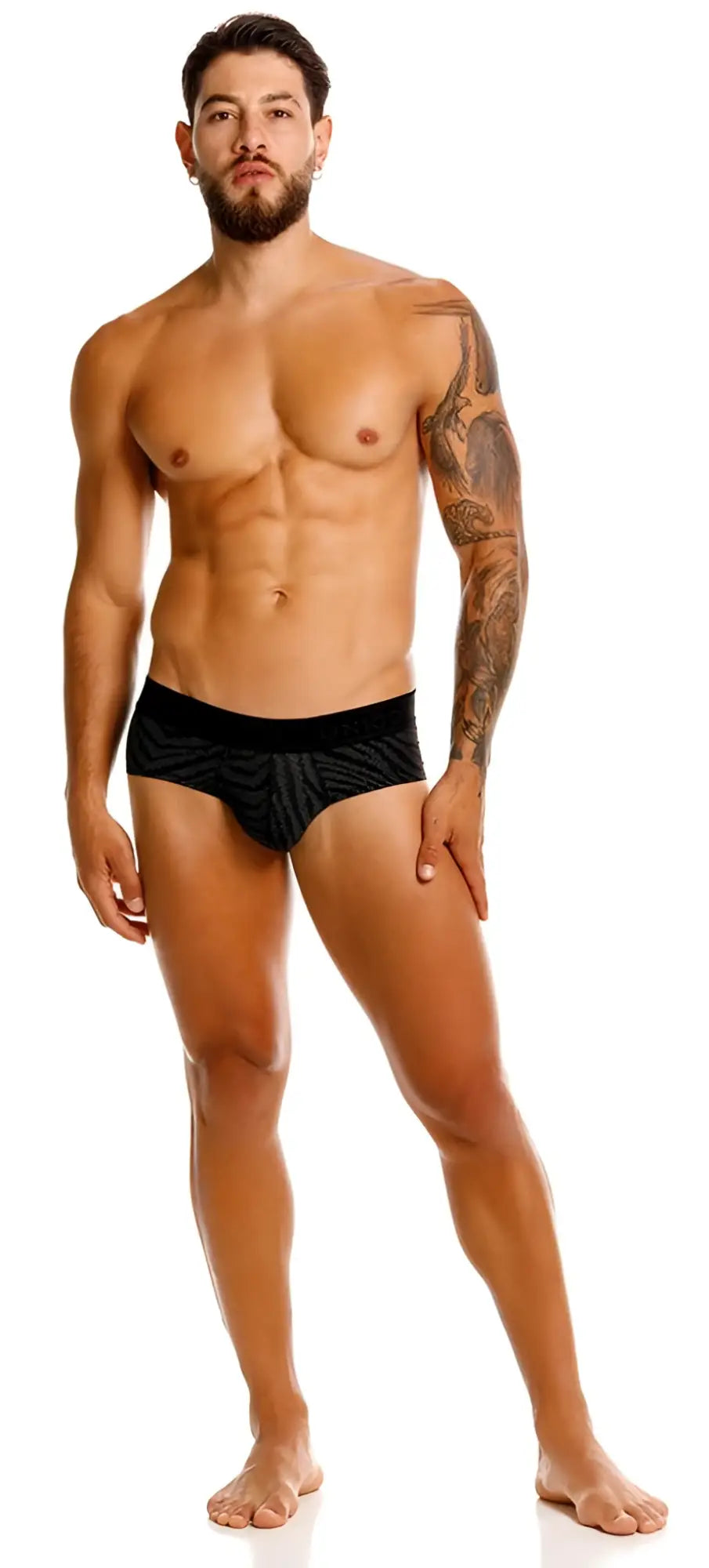 Black unico 25050101104 zelmur briefs with textured woven embroidery detail in black color