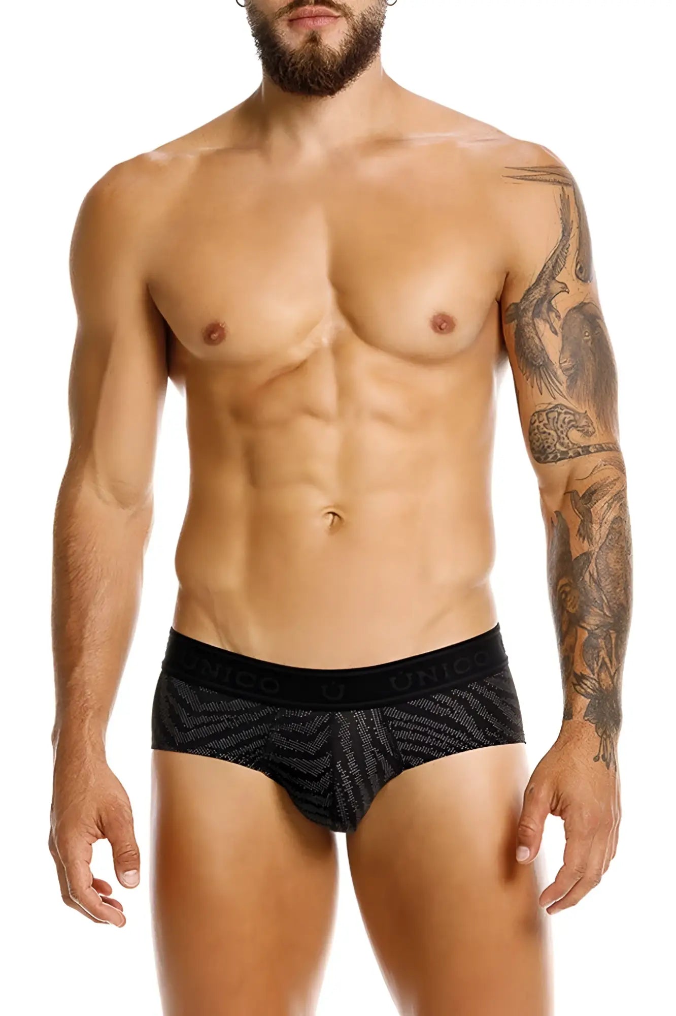 Black unico 25050101104 zelmur briefs with subtle geometric pattern and printed waistband in color 99-black