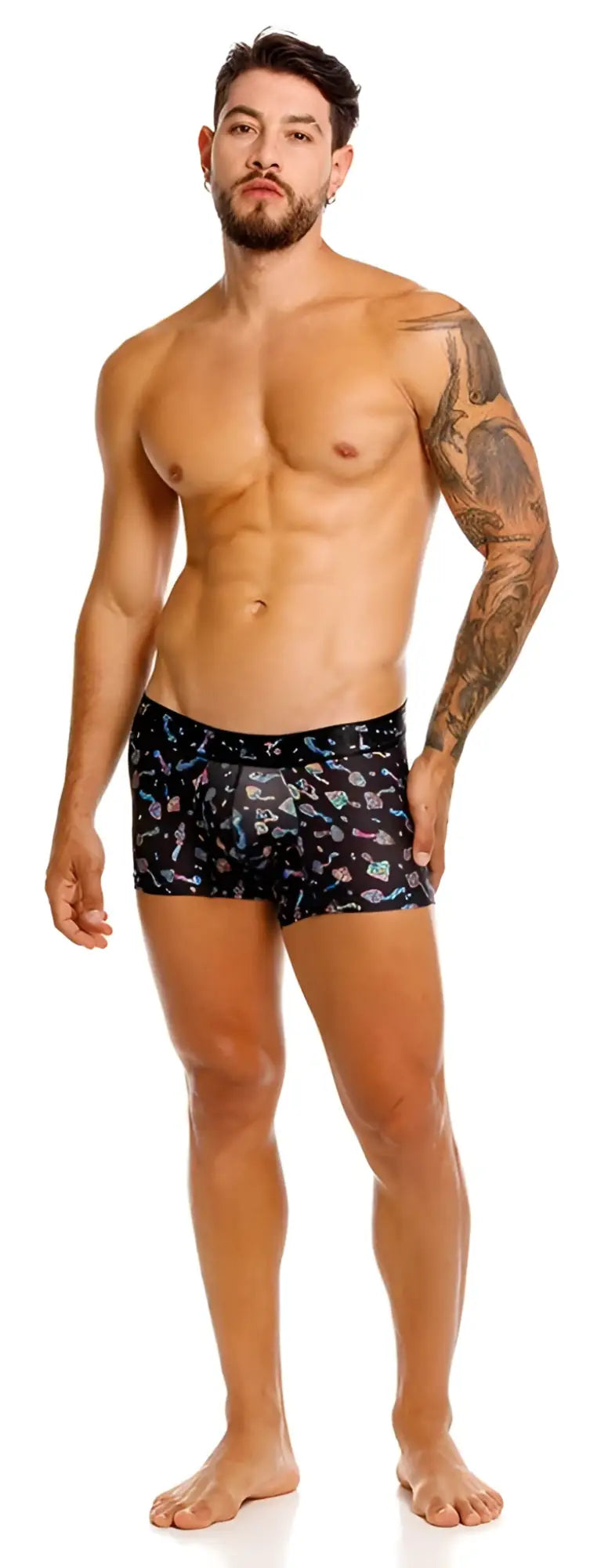 Unico 25060100103 Hongos trunks black boxer briefs with vibrant multicolored abstract pattern on fabric