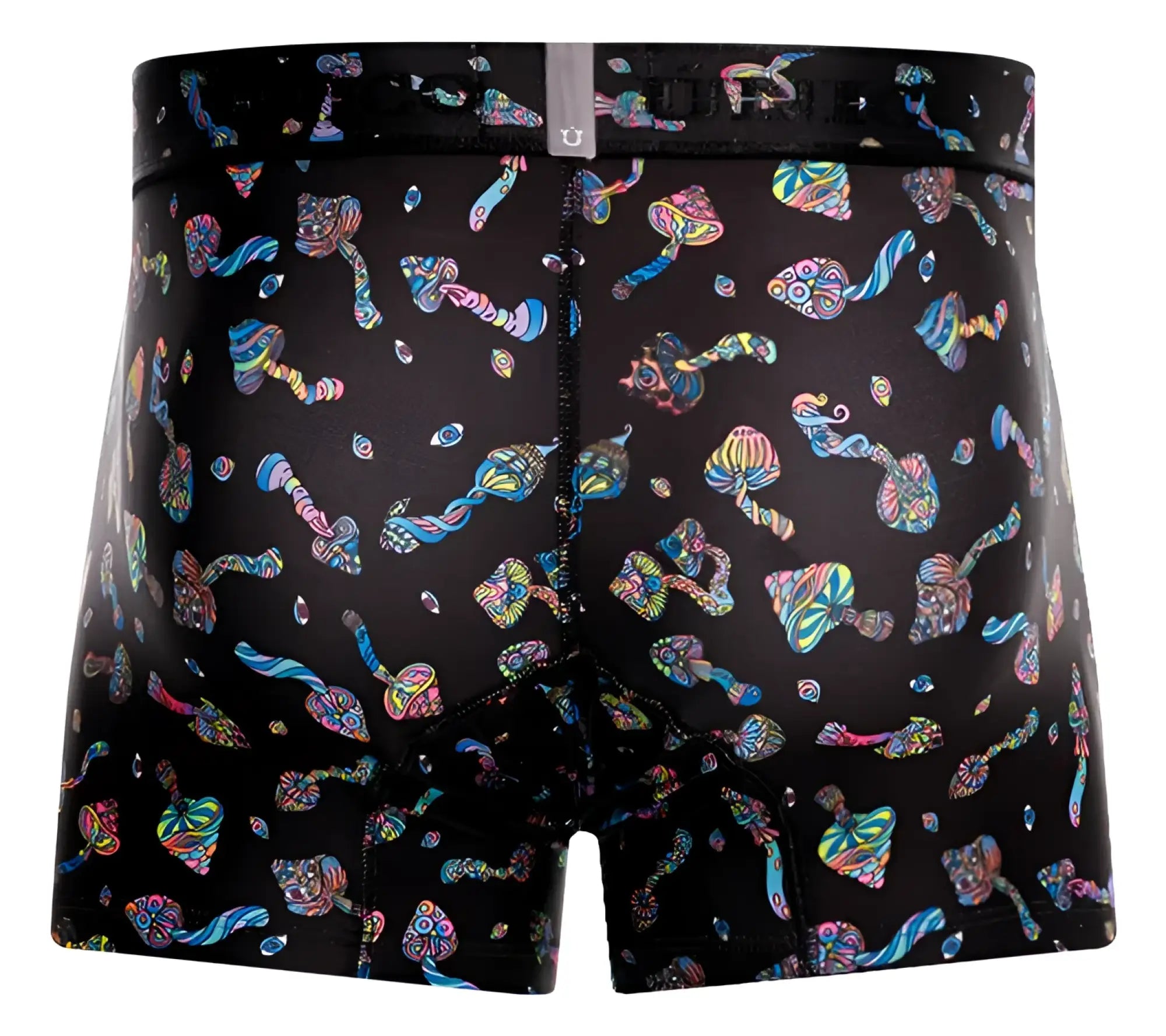 Black boxer briefs Unico 25060100103 Hongos trunks color 99-black with vibrant psychedelic mushrooms and abstract shapes